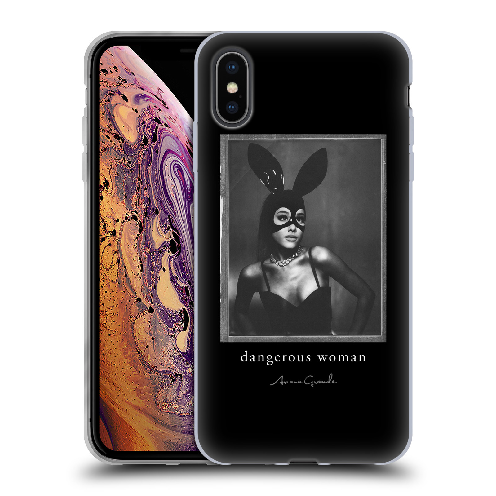 HEAD CASE silikon obal na mobil Apple Iphone XS MAX zpěvačka Ariana Grande Dangerous Woman černá zajíček převlek
