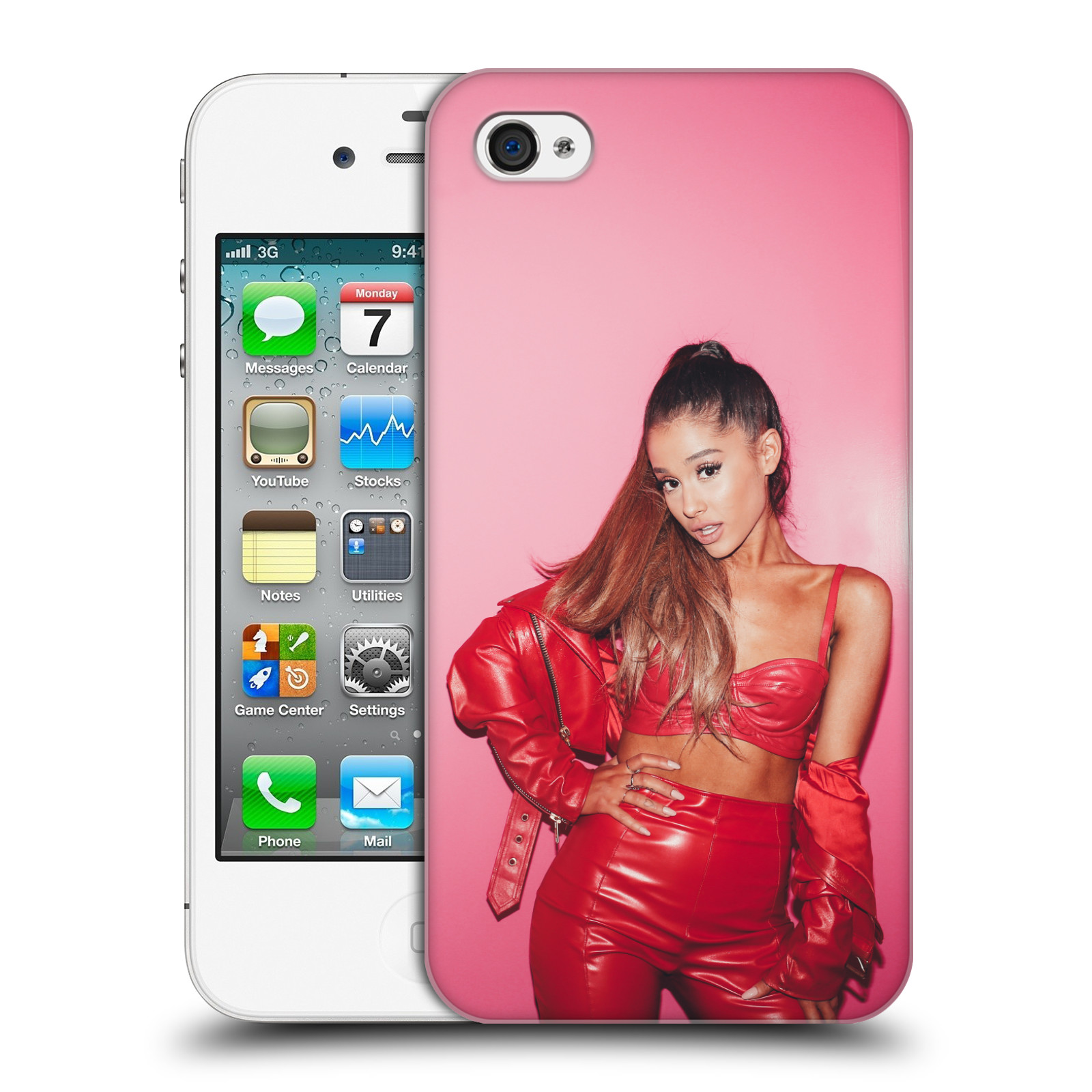 Zadní obal pro mobil Apple Iphone 4/4S - HEAD CASE - Zpěvačka Ariana Grande růžové pozadí