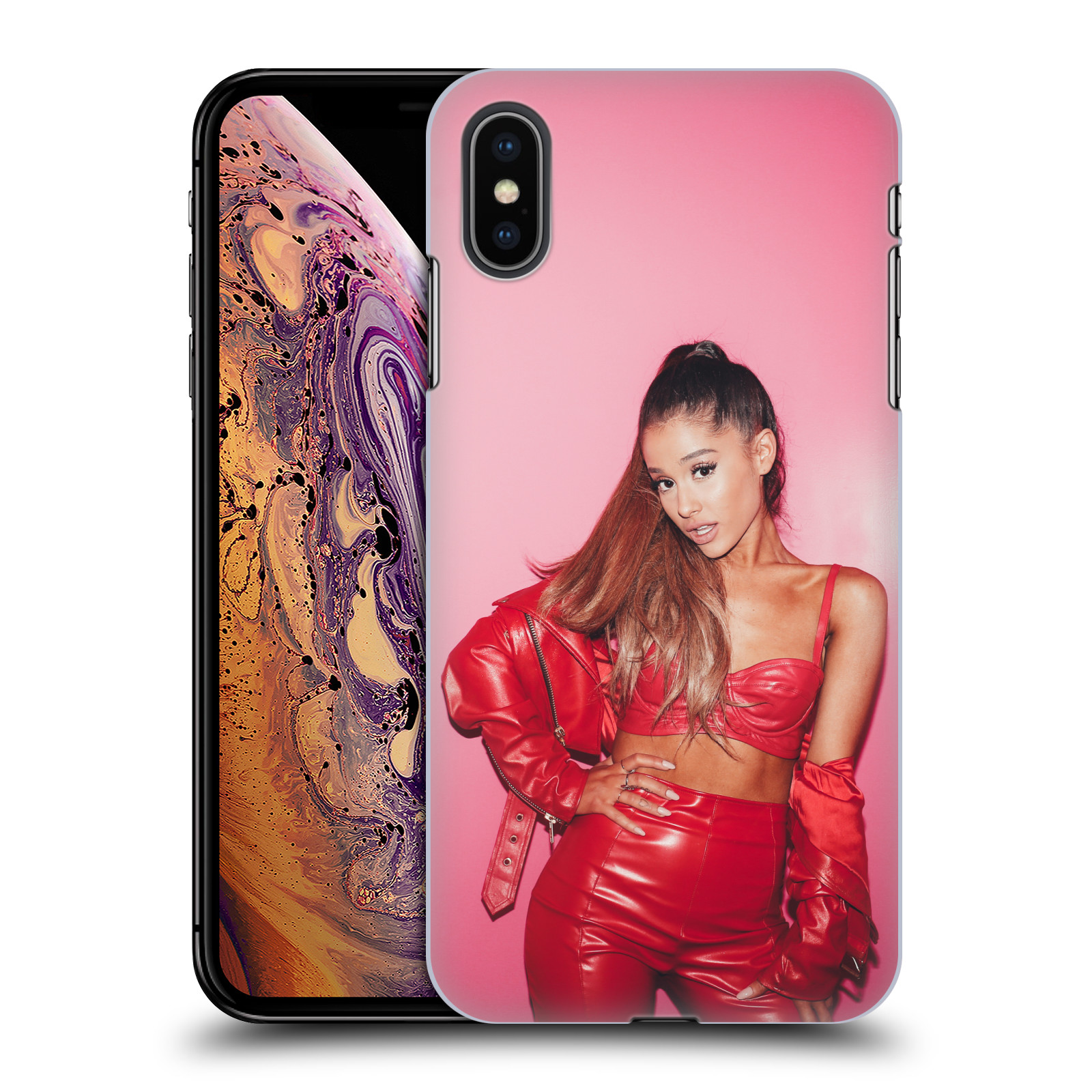 Zadní obal pro mobil Apple Iphone XS MAX - HEAD CASE - Zpěvačka Ariana Grande růžové pozadí