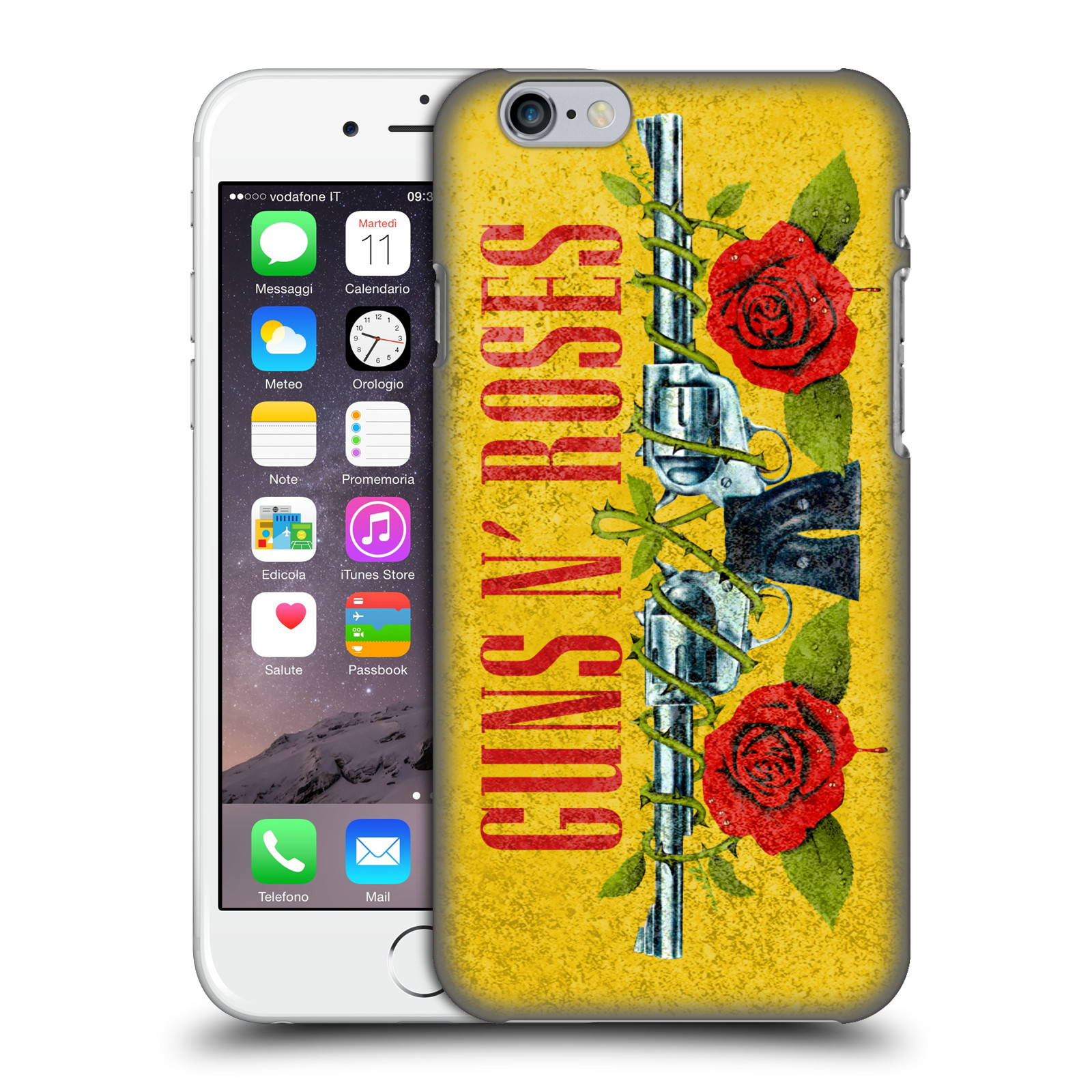 Plastové pouzdro pro mobil Apple Iphone 6/6S hudební skupina Guns N Roses pistole a růže žluté pozadí