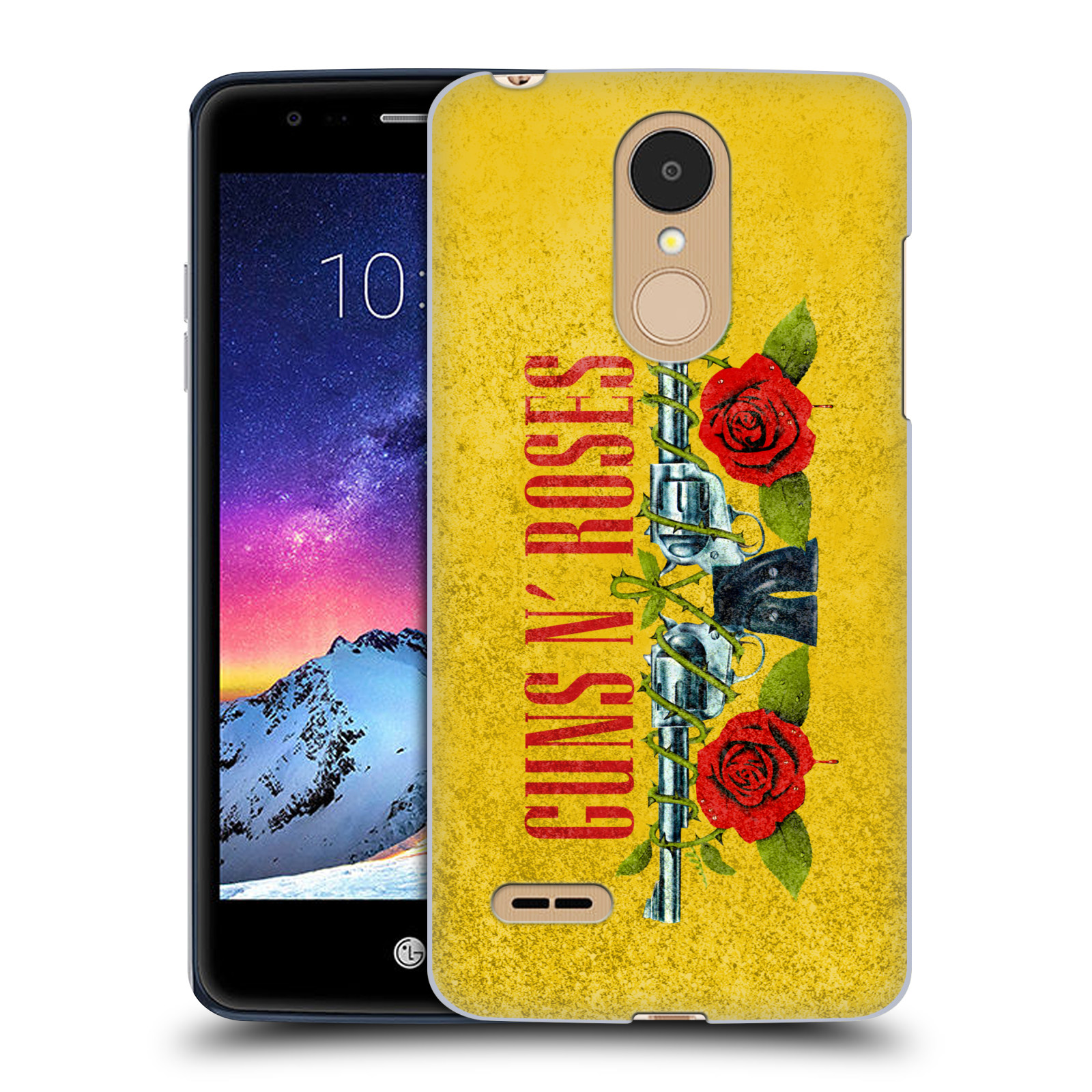 HEAD CASE plastový obal na mobil LG K9 / K8 2018 hudební skupina Guns N Roses pistole a růže žluté pozadí