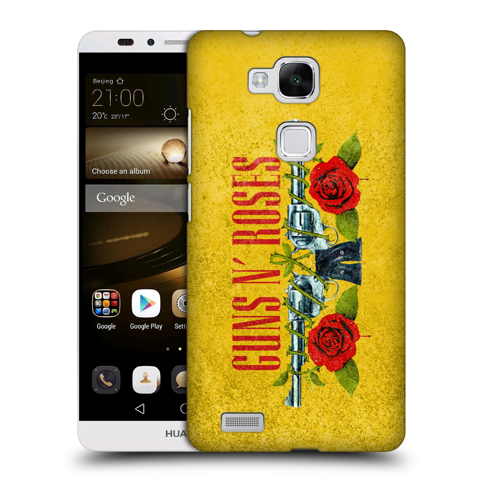 HEAD CASE plastový obal na mobil Huawei Mate 7 hudební skupina Guns N Roses pistole a růže žluté pozadí