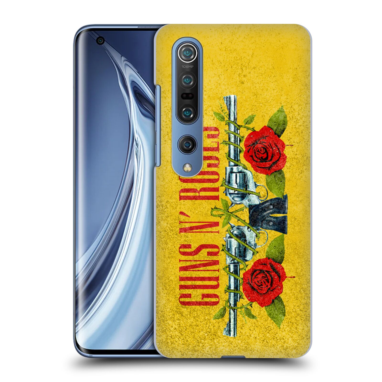 HEAD CASE plastový obal na mobil Xiaomi Mi 10 hudební skupina Guns N Roses pistole a růže žluté pozadí