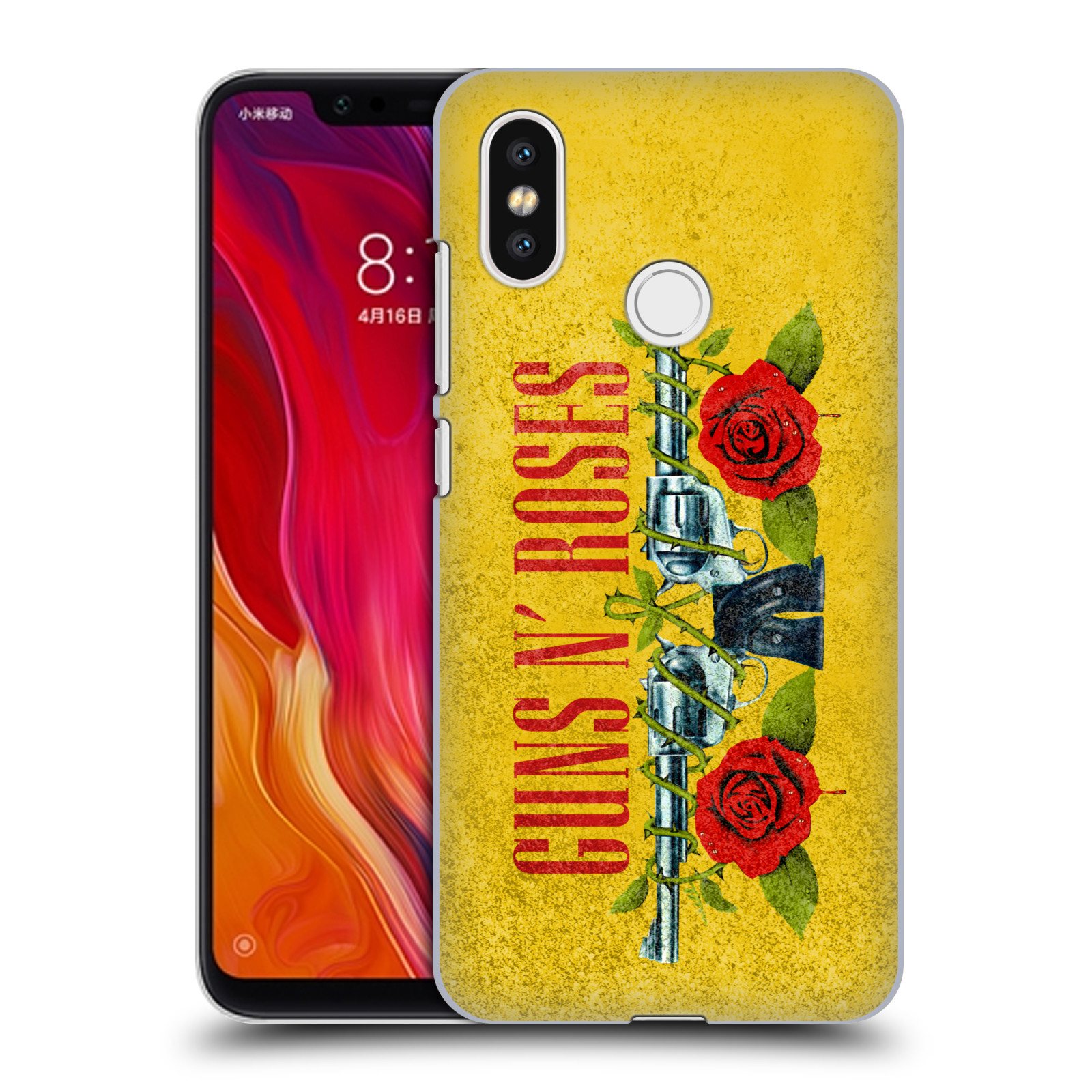 HEAD CASE plastový obal na mobil Xiaomi Mi 8 hudební skupina Guns N Roses pistole a růže žluté pozadí