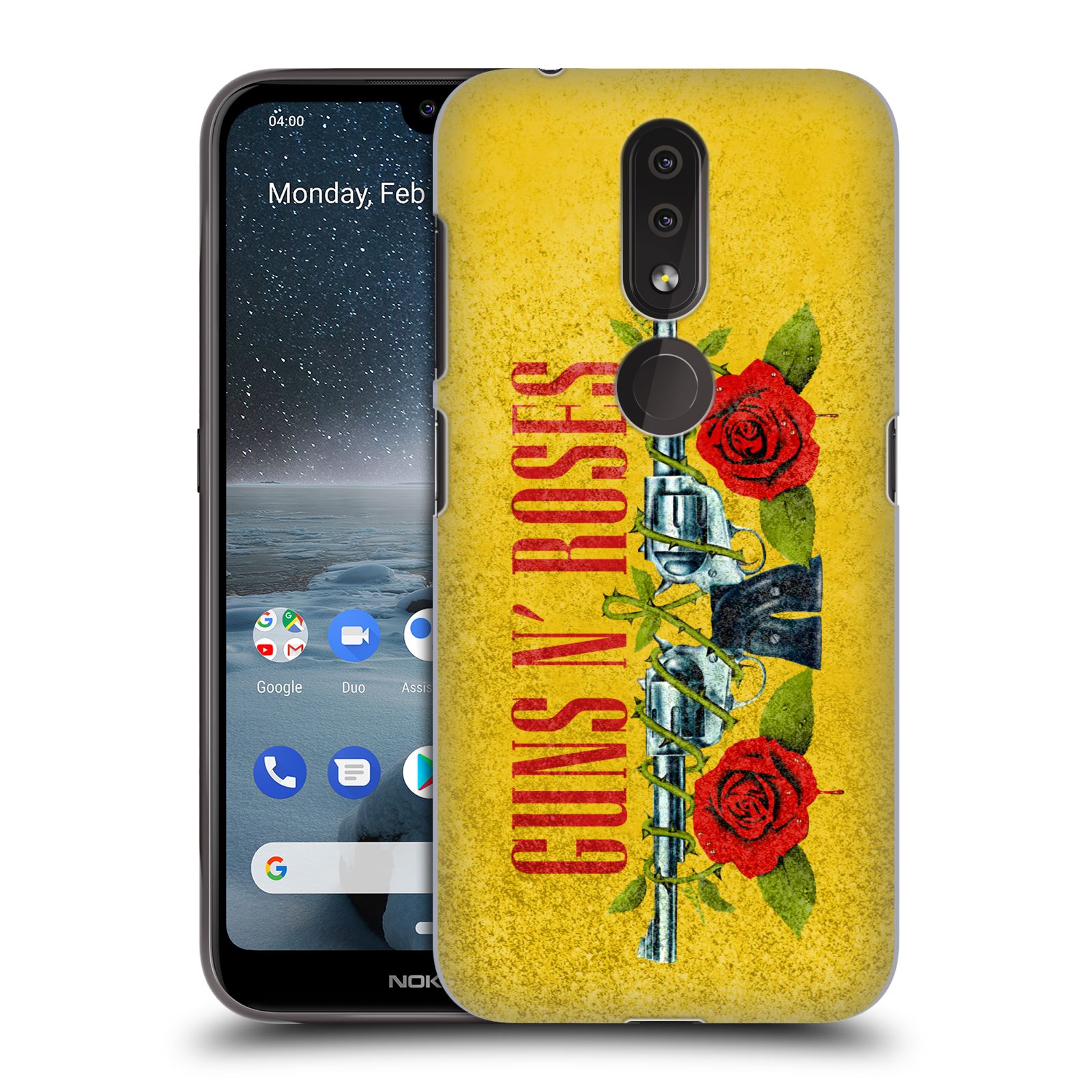 Pouzdro na mobil Nokia 4.2 - HEAD CASE - hudební skupina Guns N Roses pistole a růže žluté pozadí