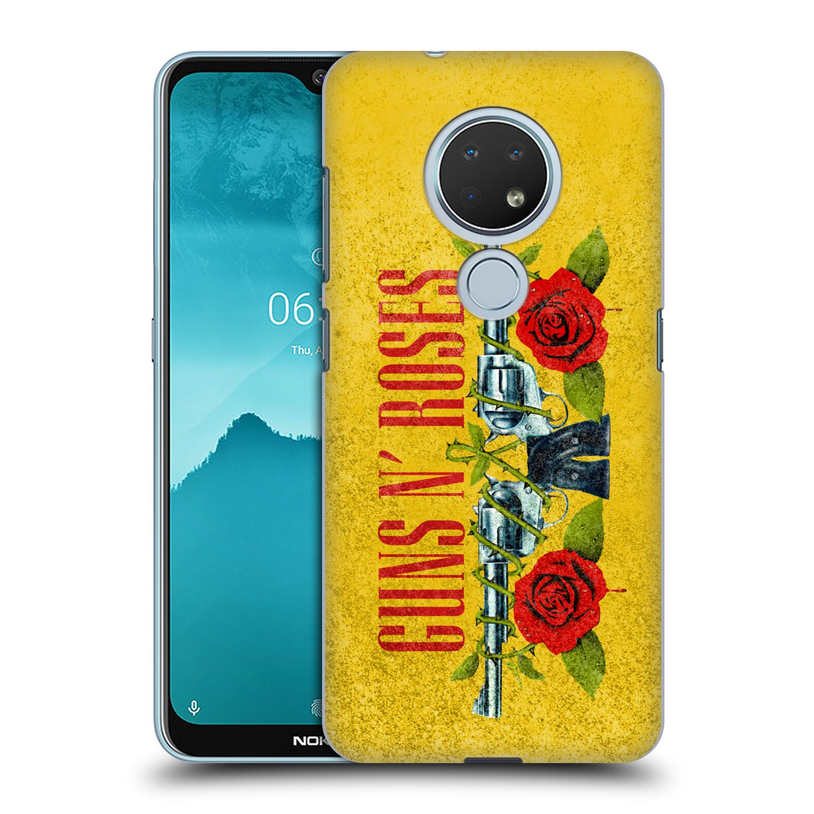 Pouzdro na mobil Nokia 6.2 - HEAD CASE - hudební skupina Guns N Roses pistole a růže žluté pozadí