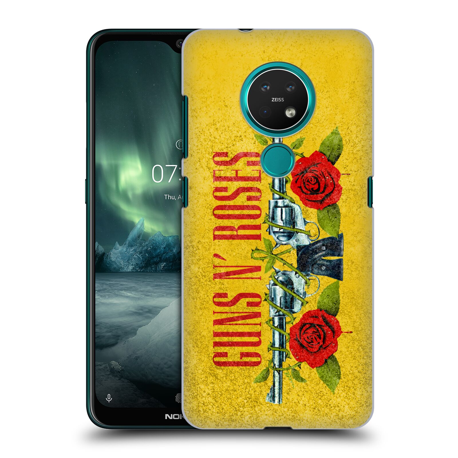 Pouzdro na mobil NOKIA 7.2 - HEAD CASE - hudební skupina Guns N Roses pistole a růže žluté pozadí
