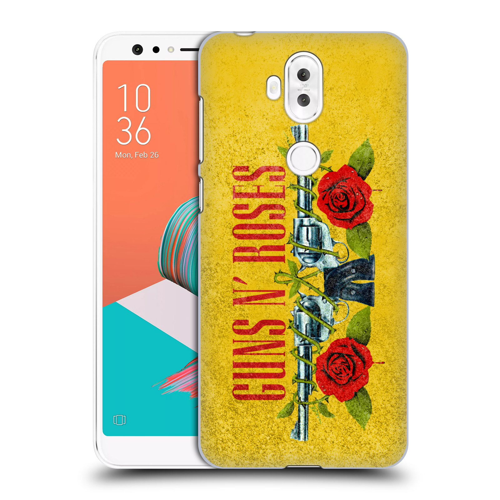 HEAD CASE plastový obal na mobil Asus Zenfone 5 LITE ZC600KL hudební skupina Guns N Roses pistole a růže žluté pozadí