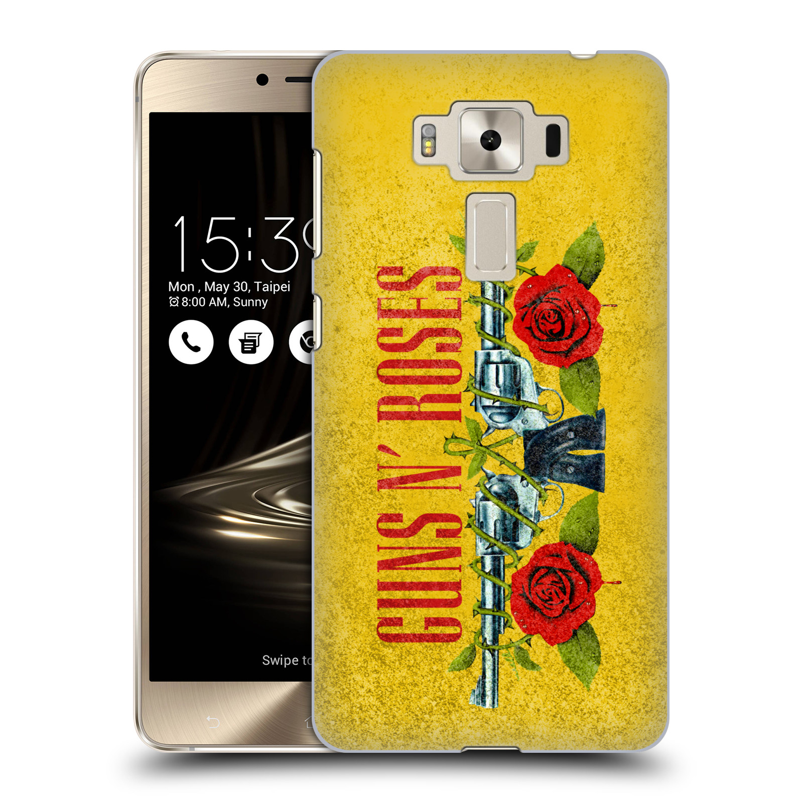 HEAD CASE plastový obal na mobil Asus Zenfone 3 DELUXE ZS550KL hudební skupina Guns N Roses pistole a růže žluté pozadí