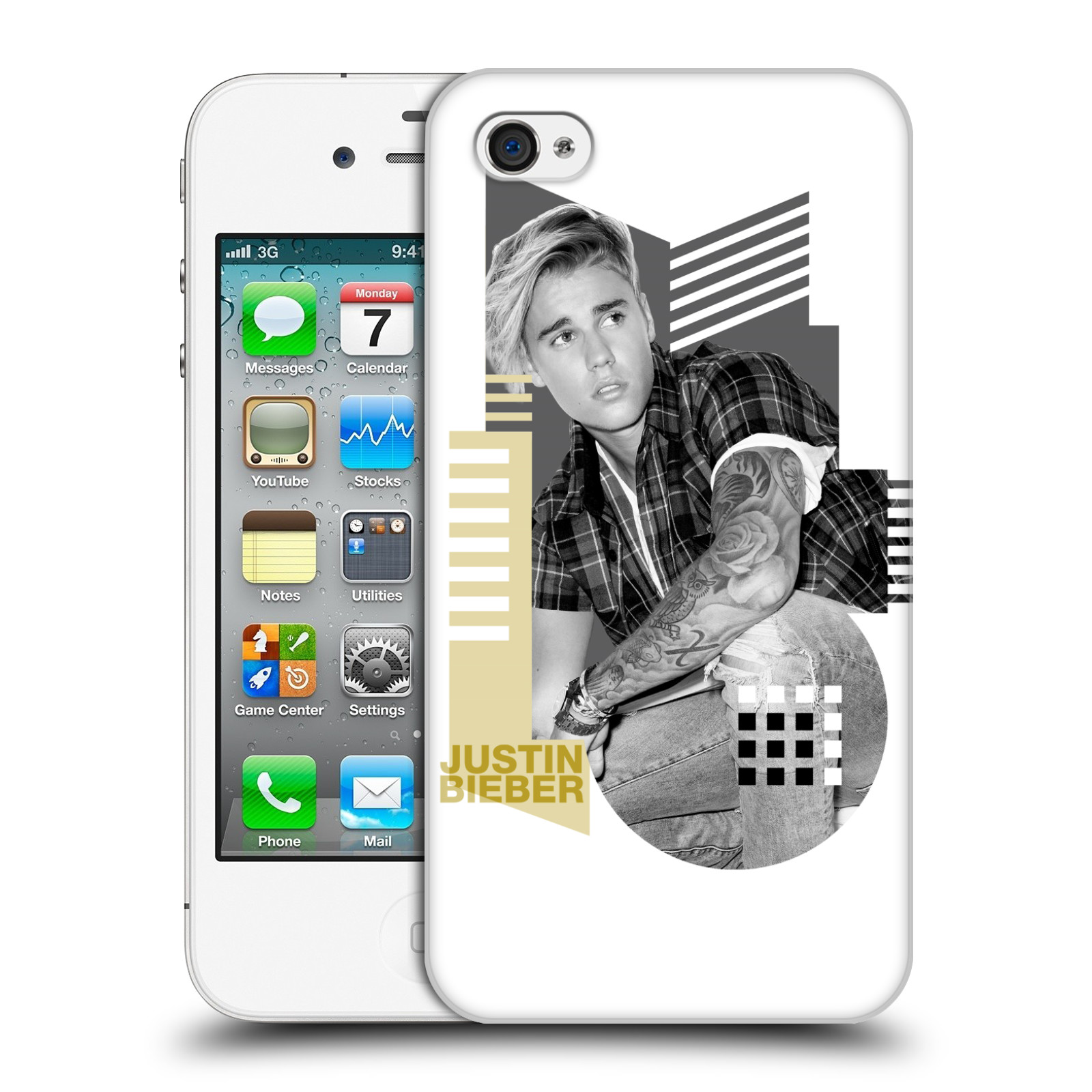 Zadní obal pro mobil Apple Iphone 4/4S - HEAD CASE - zpěvák Justin Bieber - Geometric