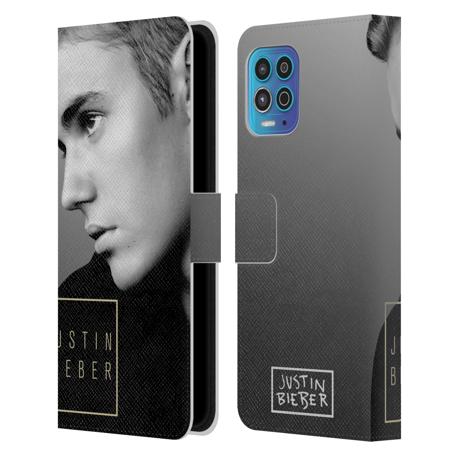 Pouzdro HEAD CASE na mobil Motorola MOTO G100  Justin Bieber - černobílé zrcadlo