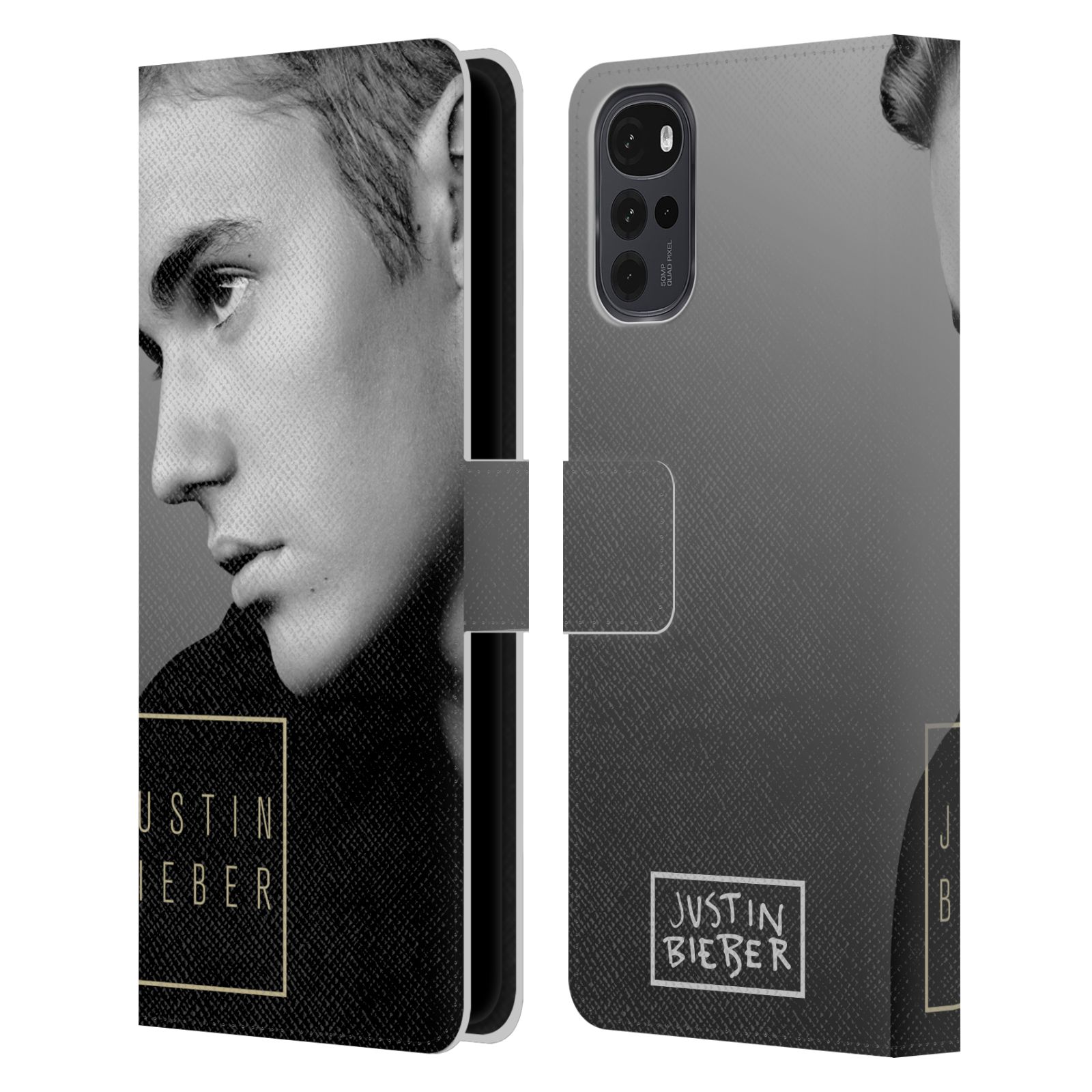 Pouzdro HEAD CASE na mobil Motorola Moto G22  Justin Bieber - černobílé zrcadlo