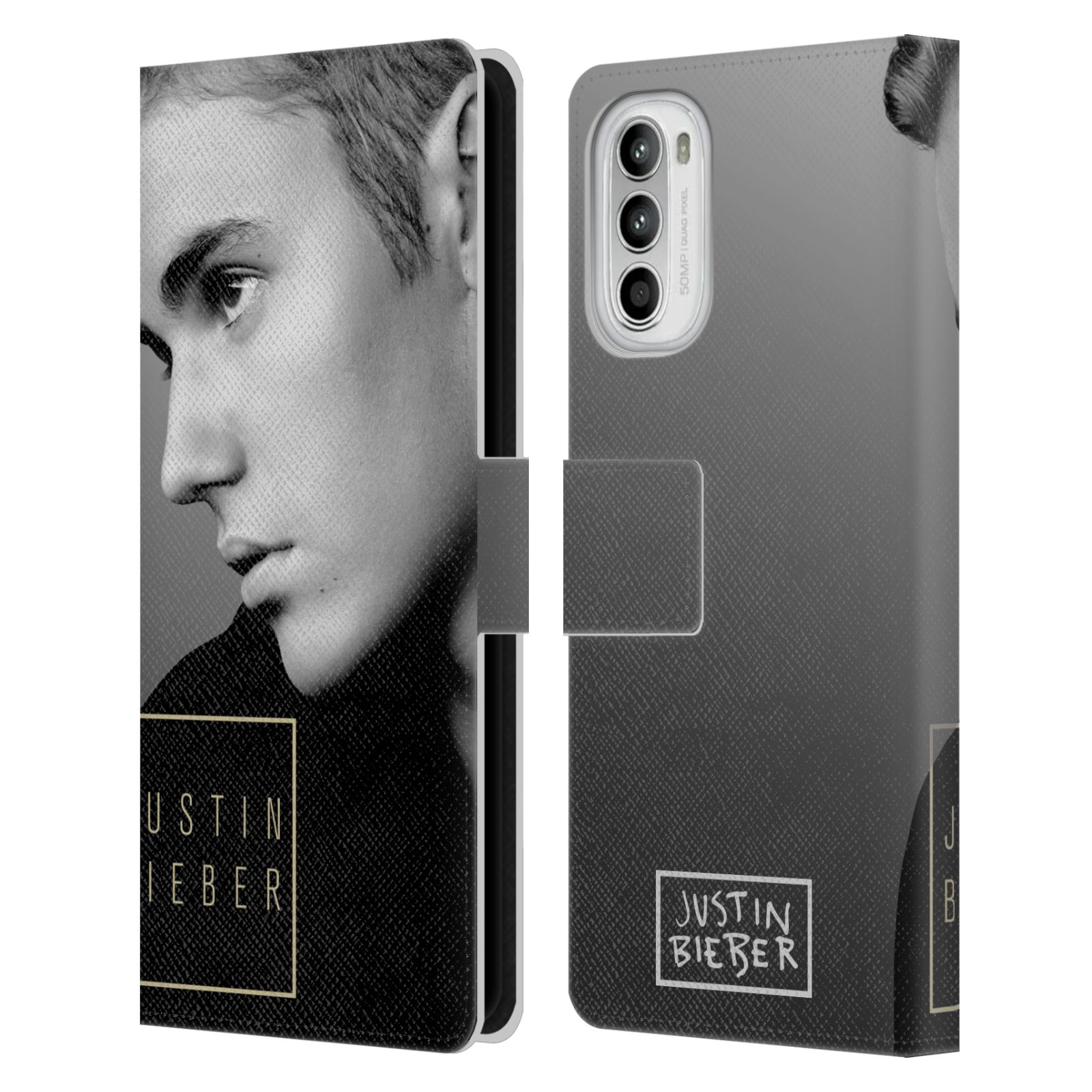 Pouzdro HEAD CASE na mobil Motorola Moto G52  Justin Bieber - černobílé zrcadlo