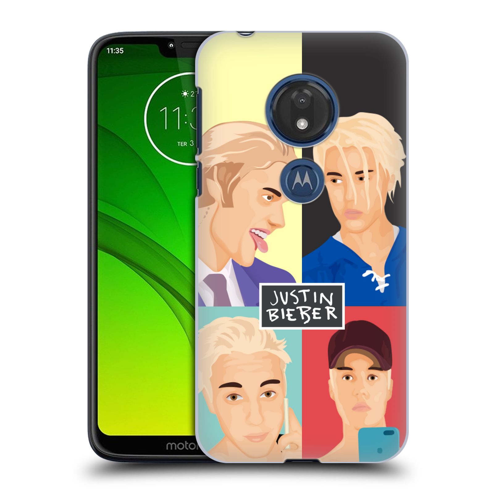 Pouzdro na mobil Motorola Moto G7 Play Justin Bieber kreslená tvář 4 tváře