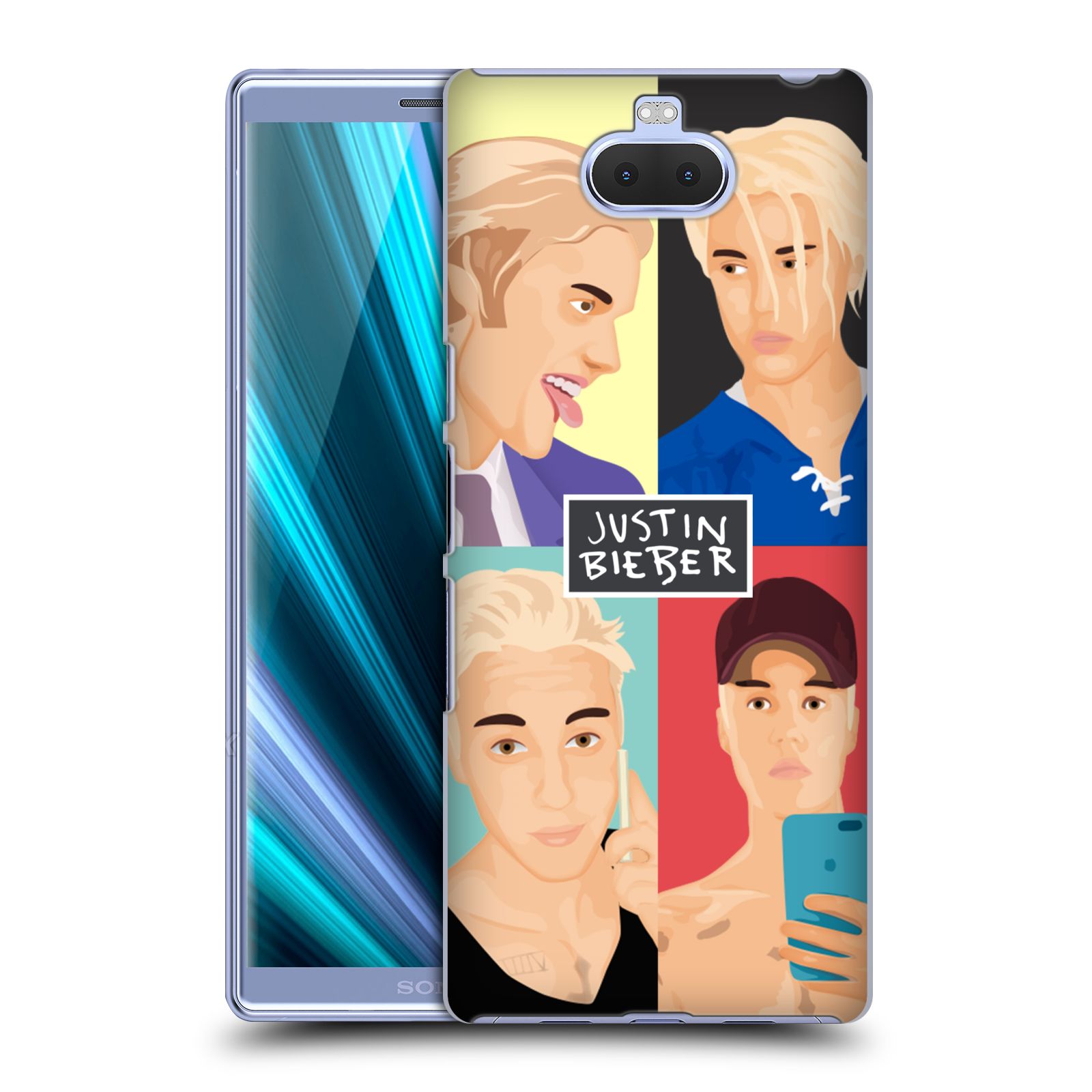 Pouzdro na mobil Sony Xperia 10 - Head Case - Justin Bieber kreslená tvář 4 tváře