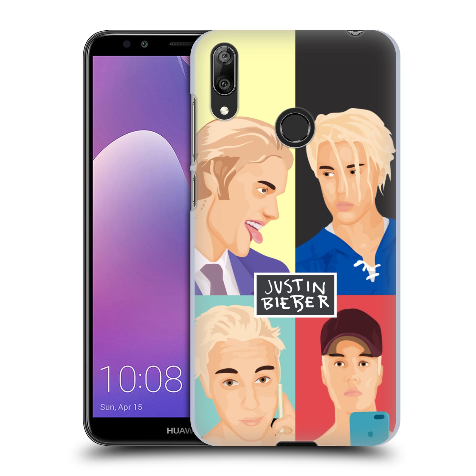 Pouzdro na mobil Huawei Y7 2019 - Head Case - Justin Bieber kreslená tvář 4 tváře