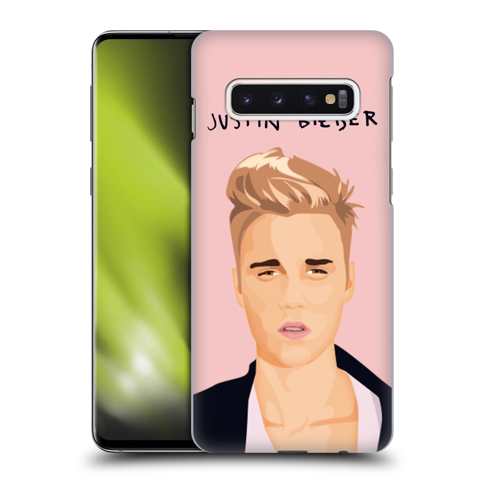 Pouzdro na mobil Samsung Galaxy S10 - HEAD CASE - Justin Bieber kreslená tvář růžové pozadí