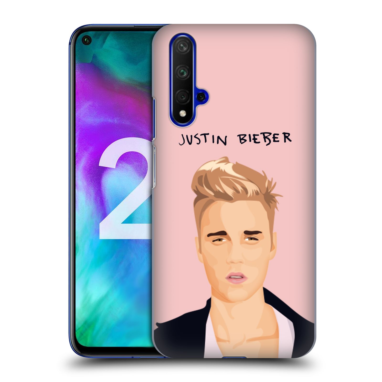 Pouzdro na mobil Honor 20 - HEAD CASE - Justin Bieber kreslená tvář růžové pozadí