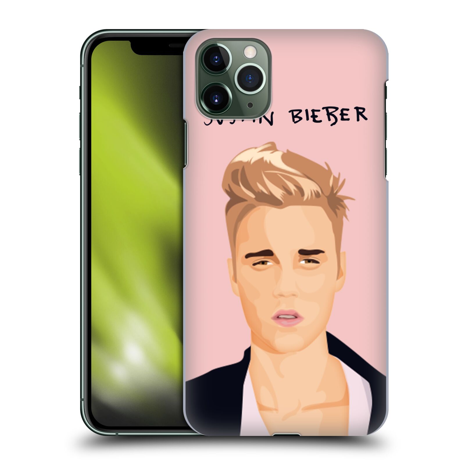 Pouzdro na mobil Apple Iphone 11 PRO MAX - HEAD CASE - Justin Bieber kreslená tvář růžové pozadí