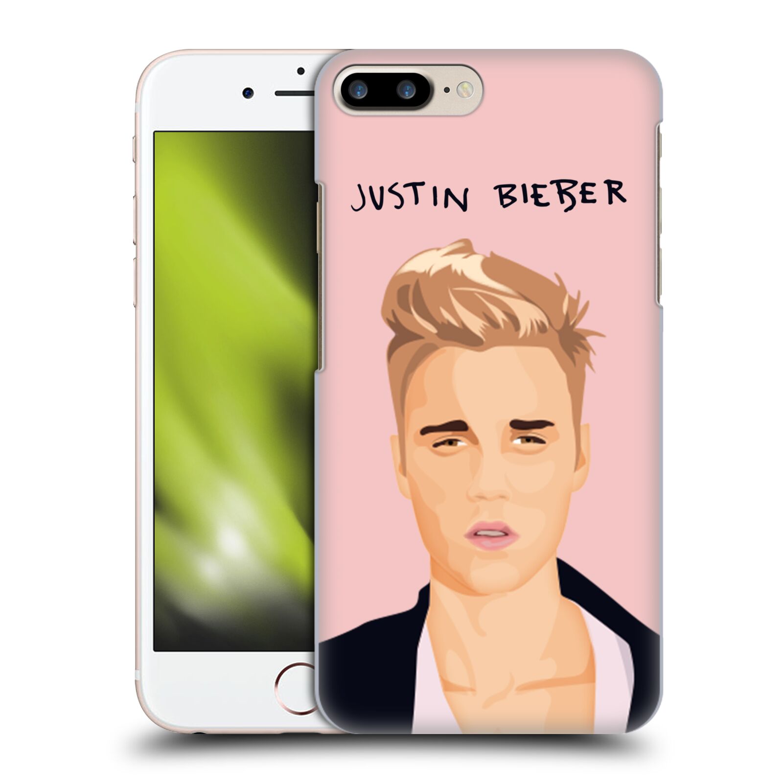 Plastové pouzdro pro mobil Apple Iphone 8 PLUS Justin Bieber kreslená tvář růžové pozadí
