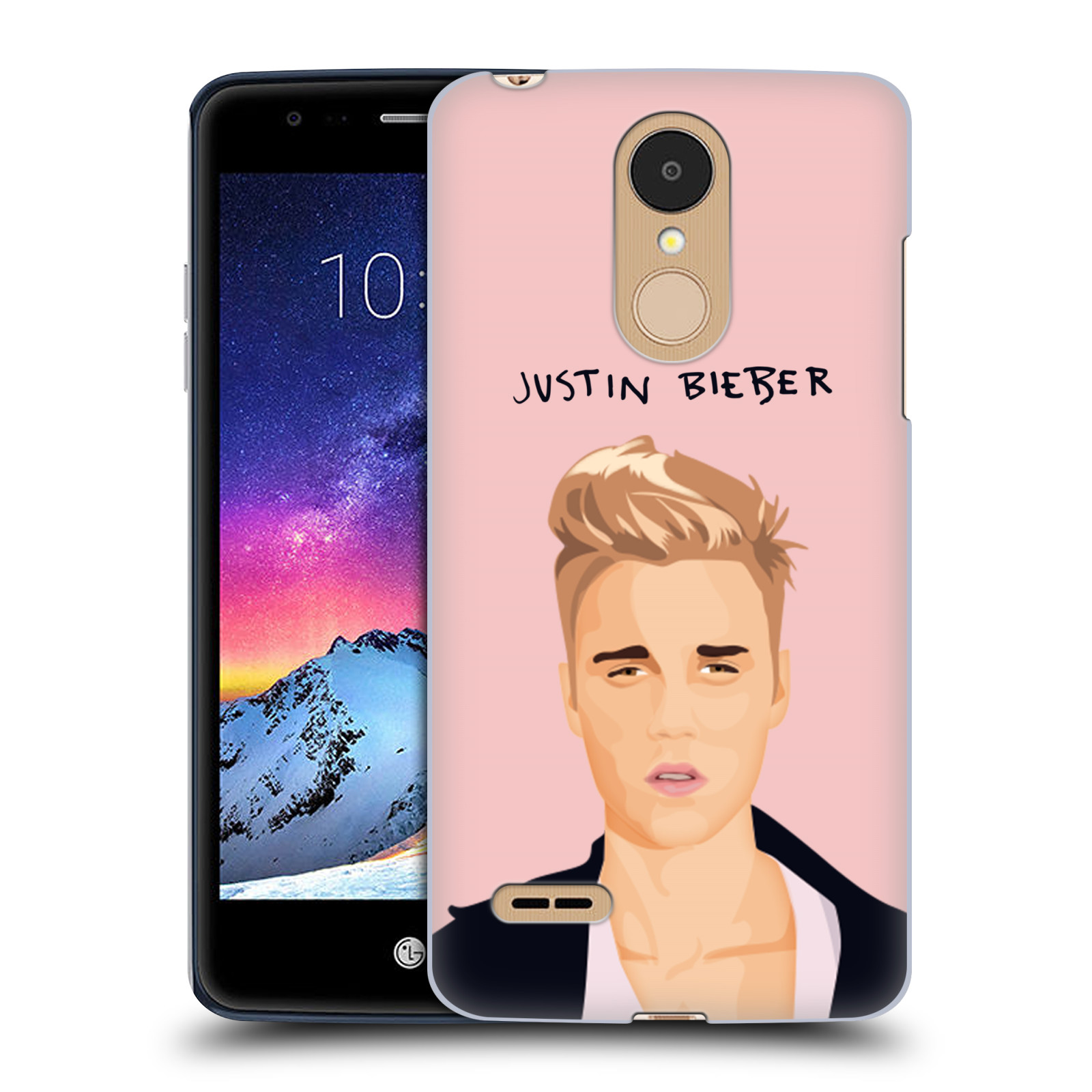 HEAD CASE plastový obal na mobil LG K9 / K8 2018 Justin Bieber kreslená tvář růžové pozadí