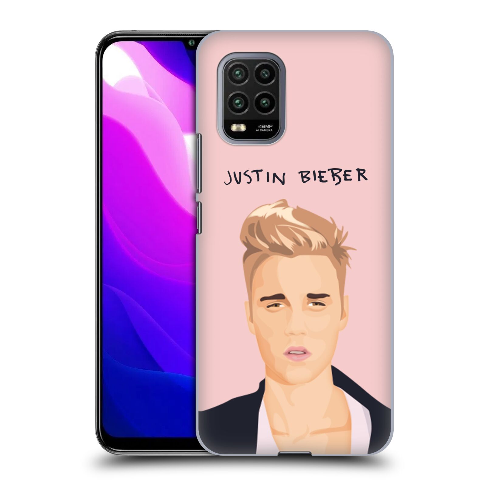 Zadní kryt, obal na mobil Xiaomi Mi 10 LITE Justin Bieber kreslená tvář růžové pozadí