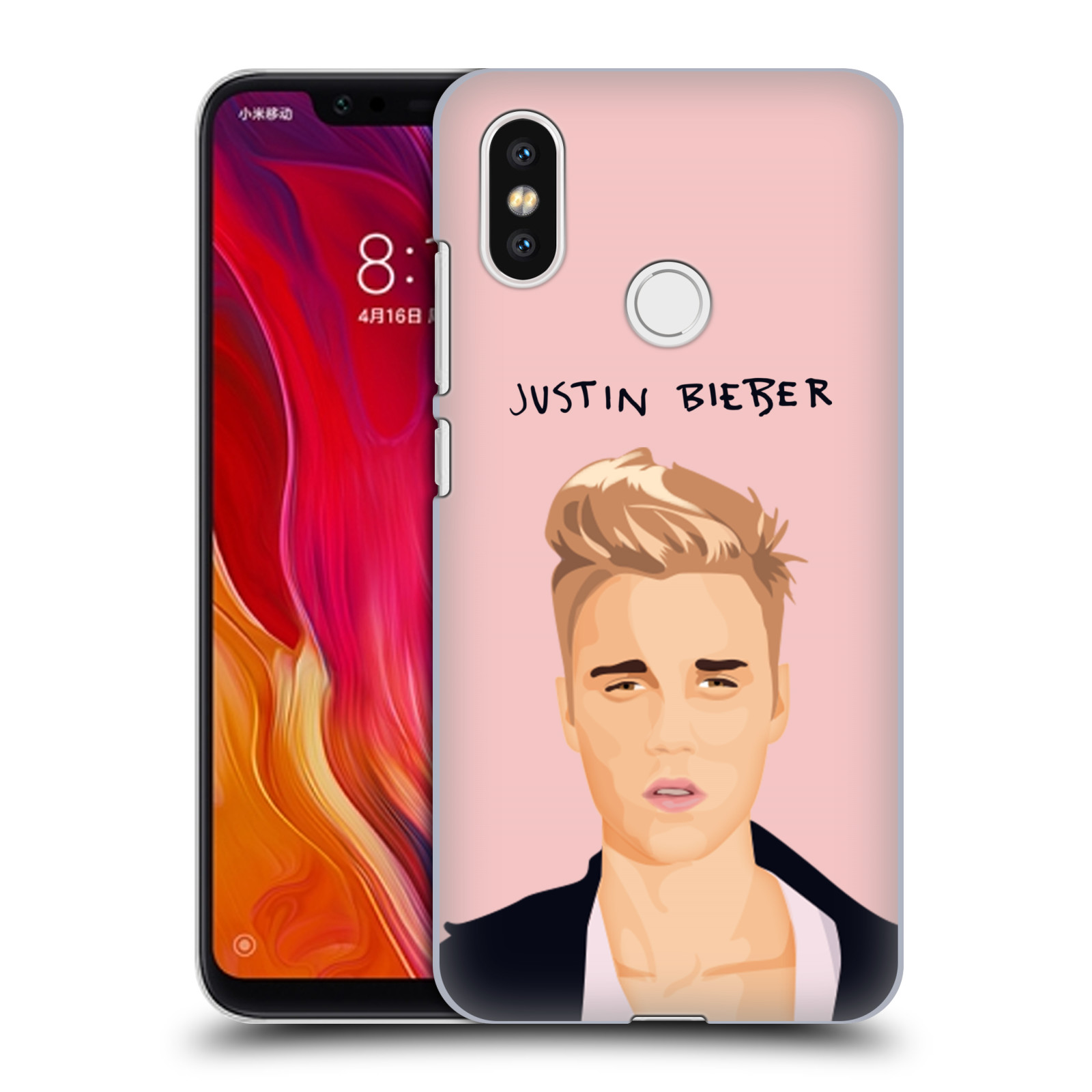 HEAD CASE plastový obal na mobil Xiaomi Mi 8 Justin Bieber kreslená tvář růžové pozadí