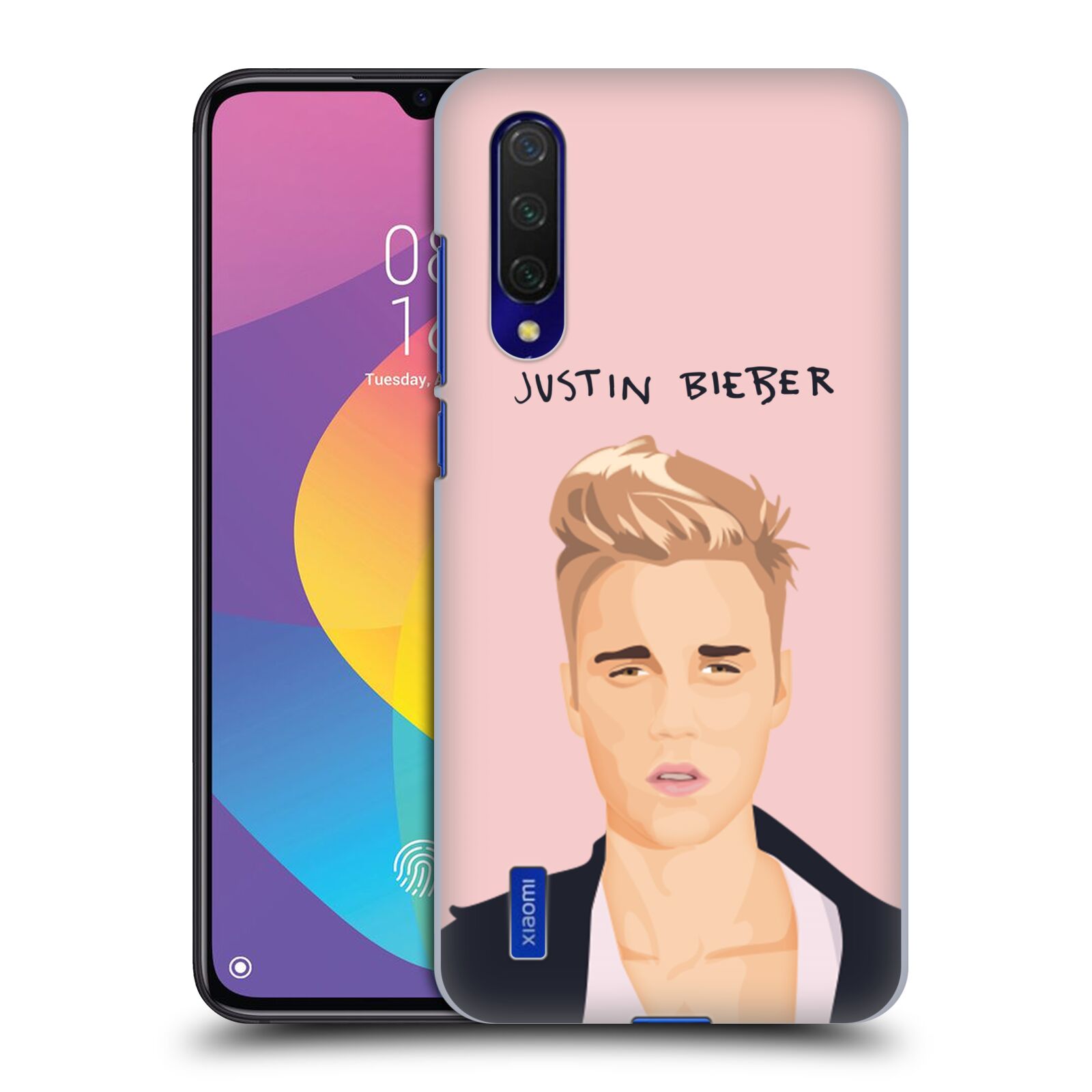 Zadní kryt na mobil Xiaomi MI 9 LITE Justin Bieber kreslená tvář růžové pozadí