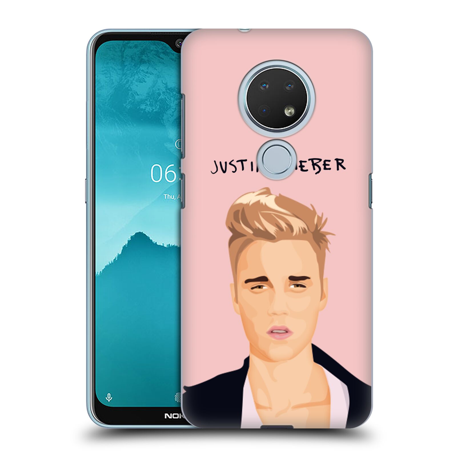 Pouzdro na mobil Nokia 6.2 - HEAD CASE - Justin Bieber kreslená tvář růžové pozadí