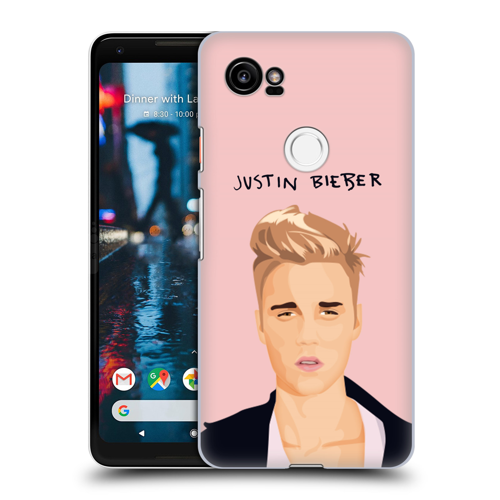 HEAD CASE plastový obal na mobil Google Pixel 2 XL Justin Bieber kreslená tvář růžové pozadí