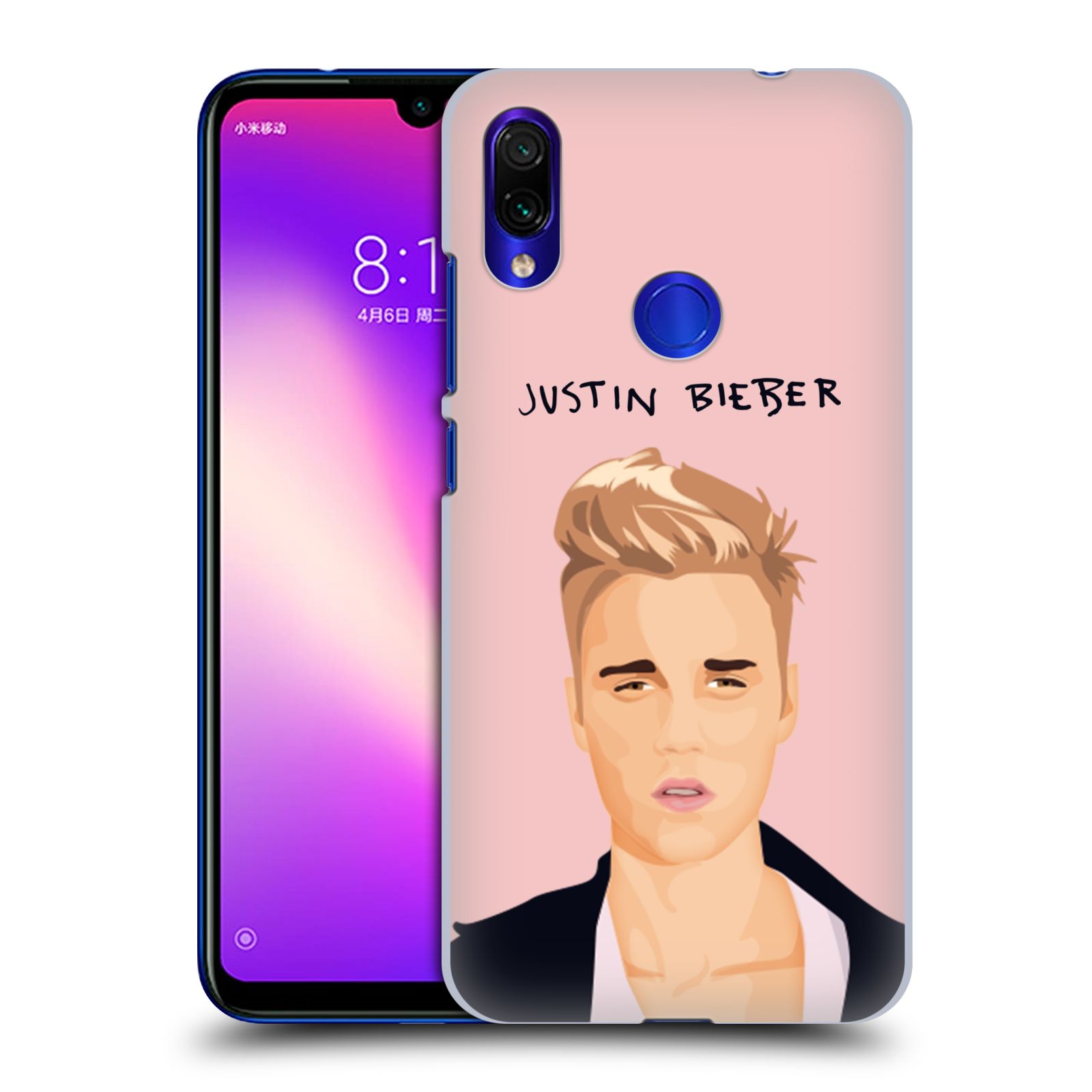 Pouzdro na mobil Xiaomi Redmi Note 7 - Head Case - Justin Bieber kreslená tvář růžové pozadí