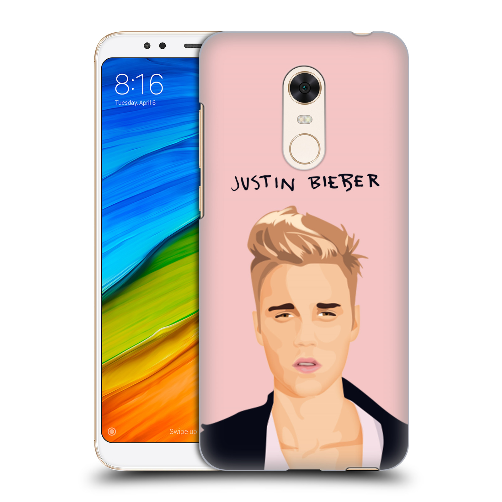 HEAD CASE plastový obal na mobil Xiaomi Redmi 5 PLUS Justin Bieber kreslená tvář růžové pozadí