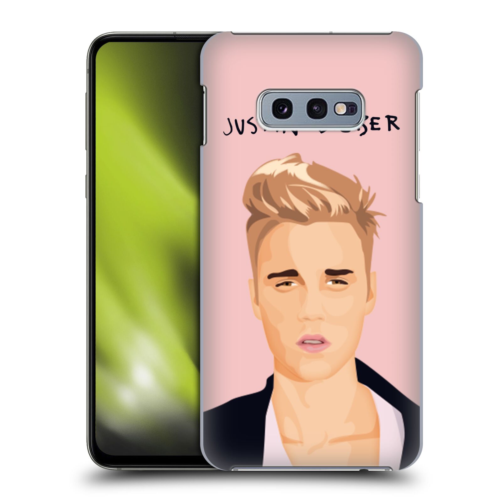 Pouzdro na mobil Samsung Galaxy S10e - HEAD CASE - Justin Bieber kreslená tvář růžové pozadí