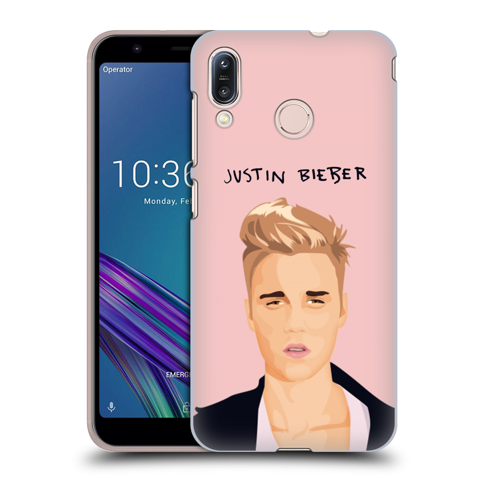 Pouzdro na mobil Asus Zenfone Max M1 (ZB555KL) - HEAD CASE - Justin Bieber kreslená tvář růžové pozadí