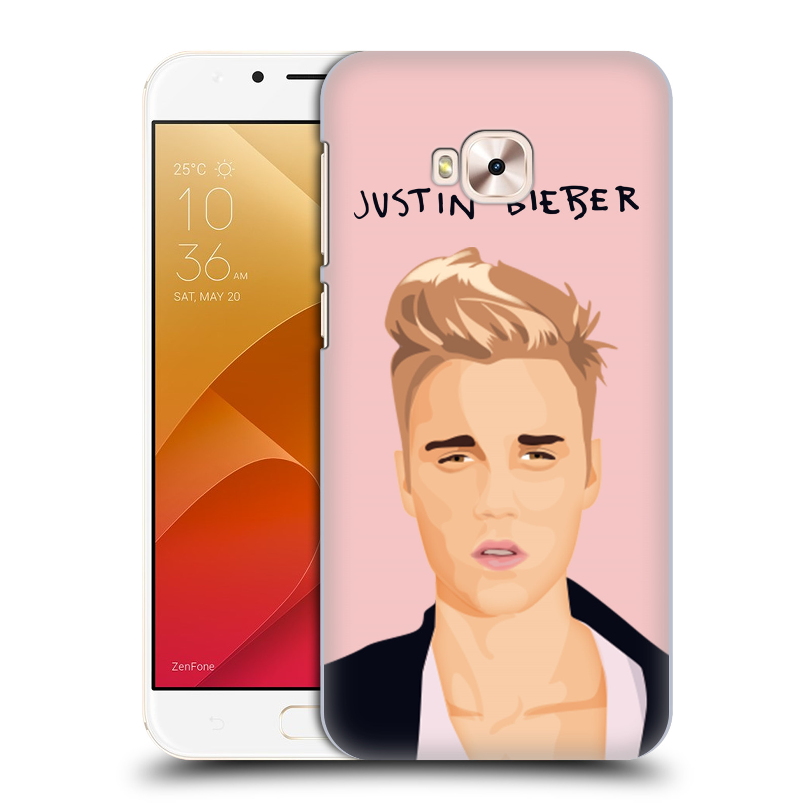 HEAD CASE plastový obal na mobil Asus Zenfone 4 Selfie Pro ZD552KL Justin Bieber kreslená tvář růžové pozadí