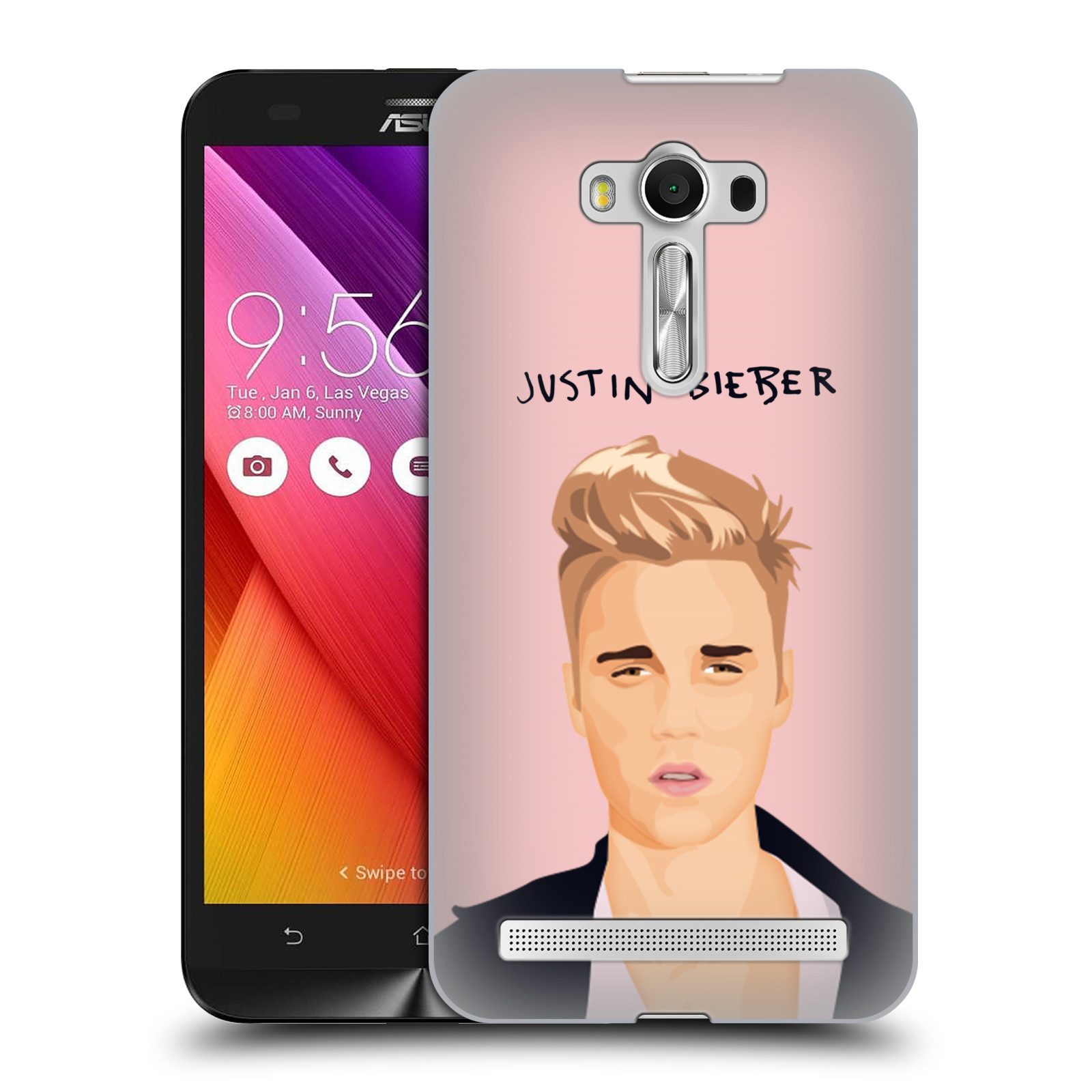 HEAD CASE plastový obal na mobil Asus Zenfone 2 LASER (5,5 displej ZE550KL) Justin Bieber kreslená tvář růžové pozadí