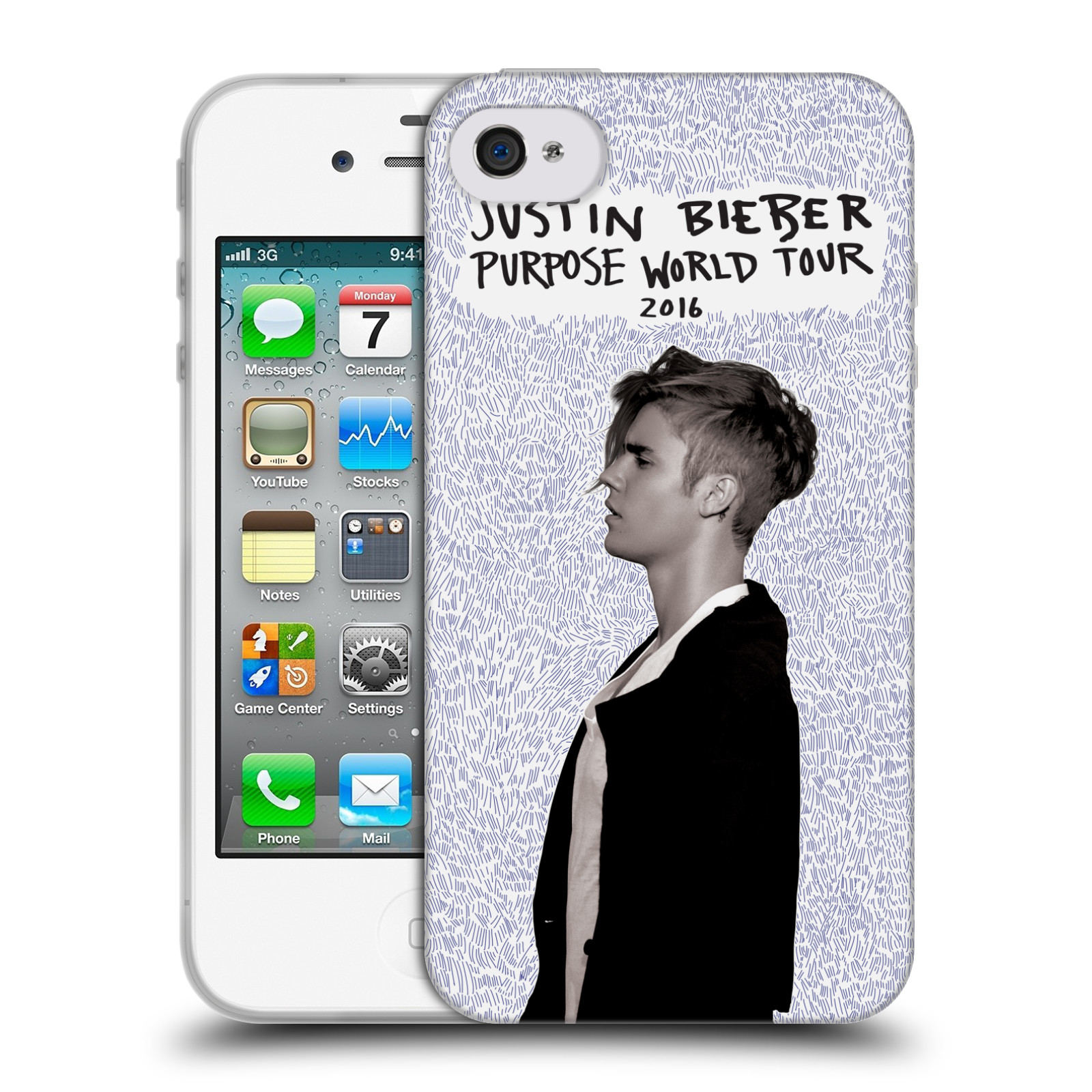 HEAD CASE silikonový obal na mobil Apple Iphone 4 / 4S originální potisk Justin Bieber Purpose world tour