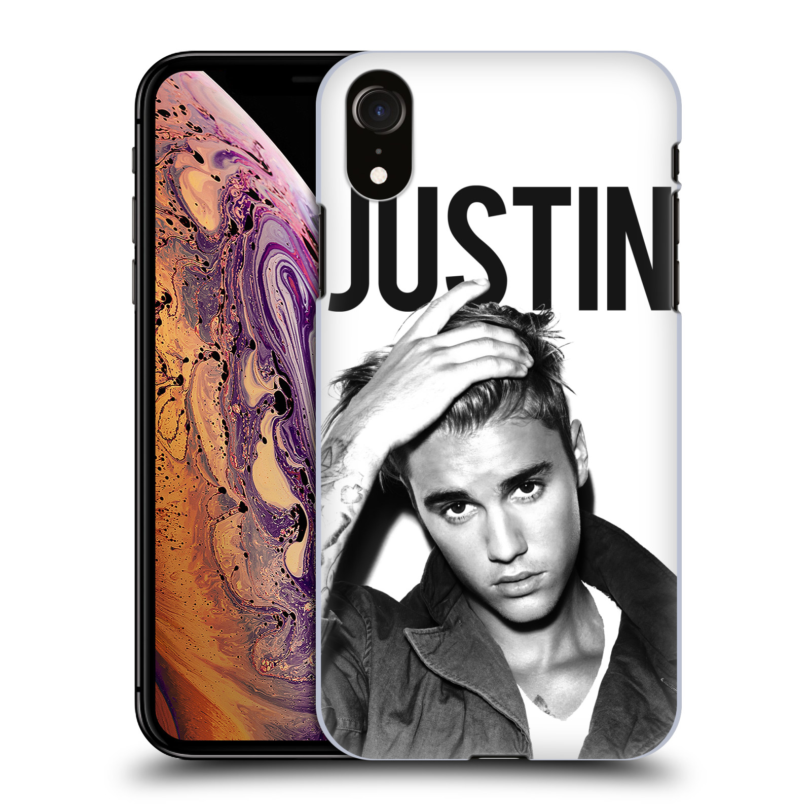 HEAD CASE plastový obal na mobil Apple Iphone XR Justin Bieber foto Purpose černá a bílá