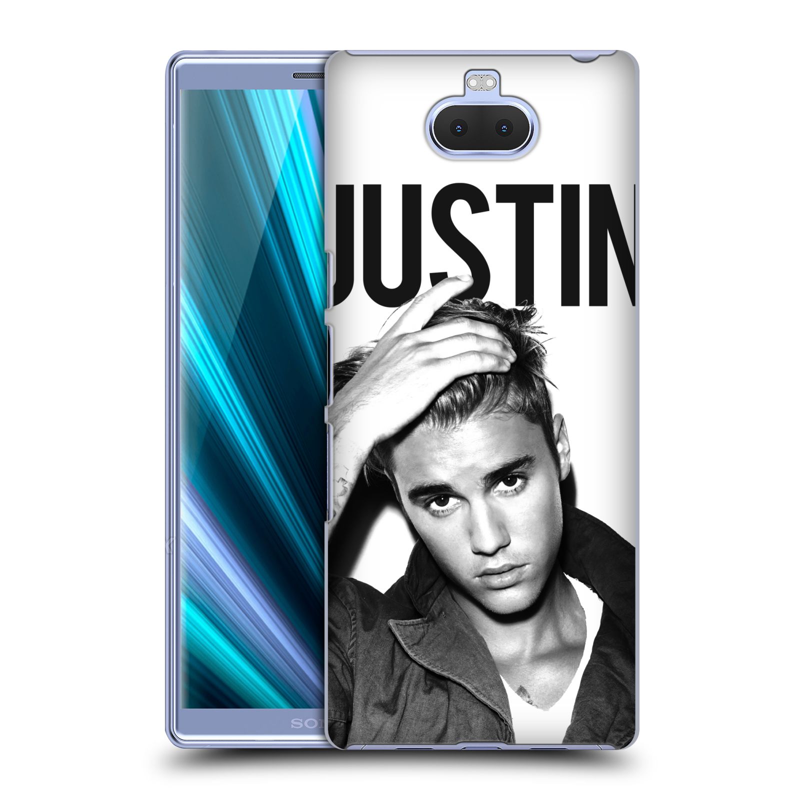 Pouzdro na mobil Sony Xperia 10 - Head Case - Justin Bieber foto Purpose černá a bílá
