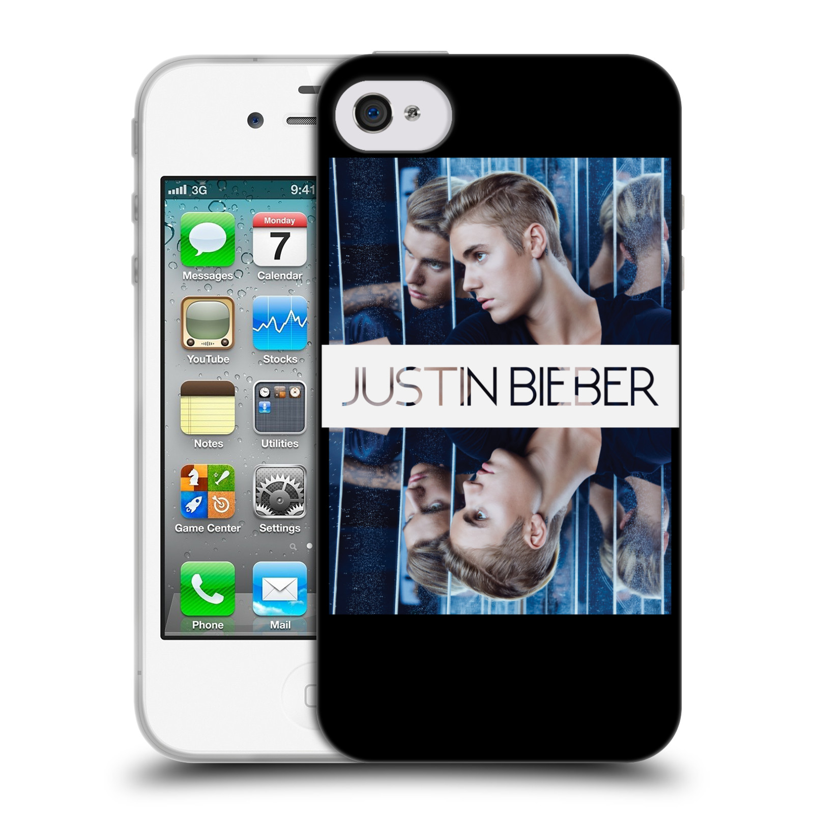 HEAD CASE silikonový obal na mobil Apple Iphone 4 / 4S originální potisk Justin Bieber Zrcadlo