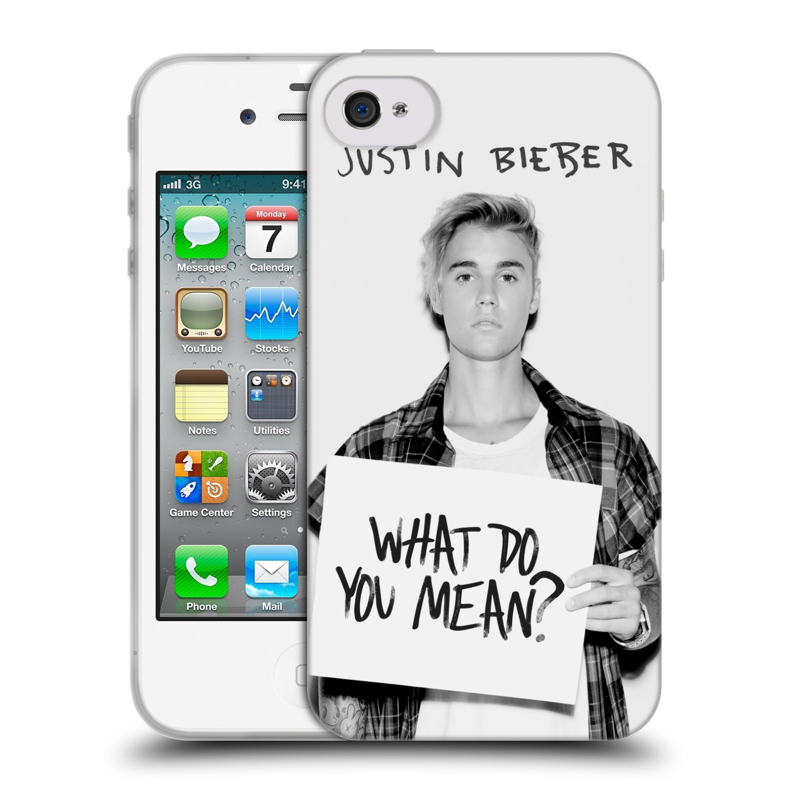HEAD CASE silikonový obal na mobil Apple Iphone 4 / 4S originální potisk Justin Bieber What do you mean