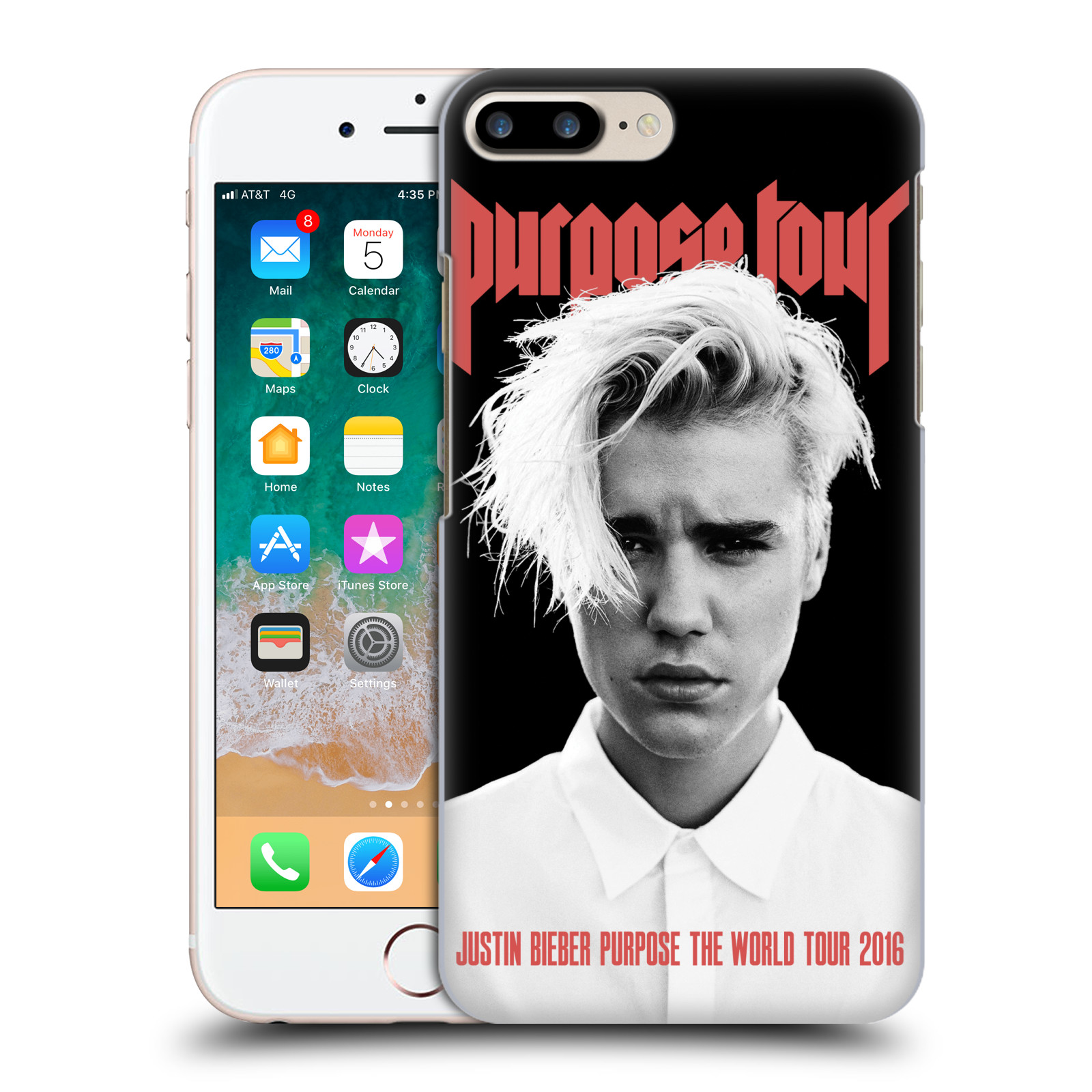 Plastové pouzdro pro mobil Apple Iphone 8 PLUS Justin Bieber foto Purpose tour černé pozadí