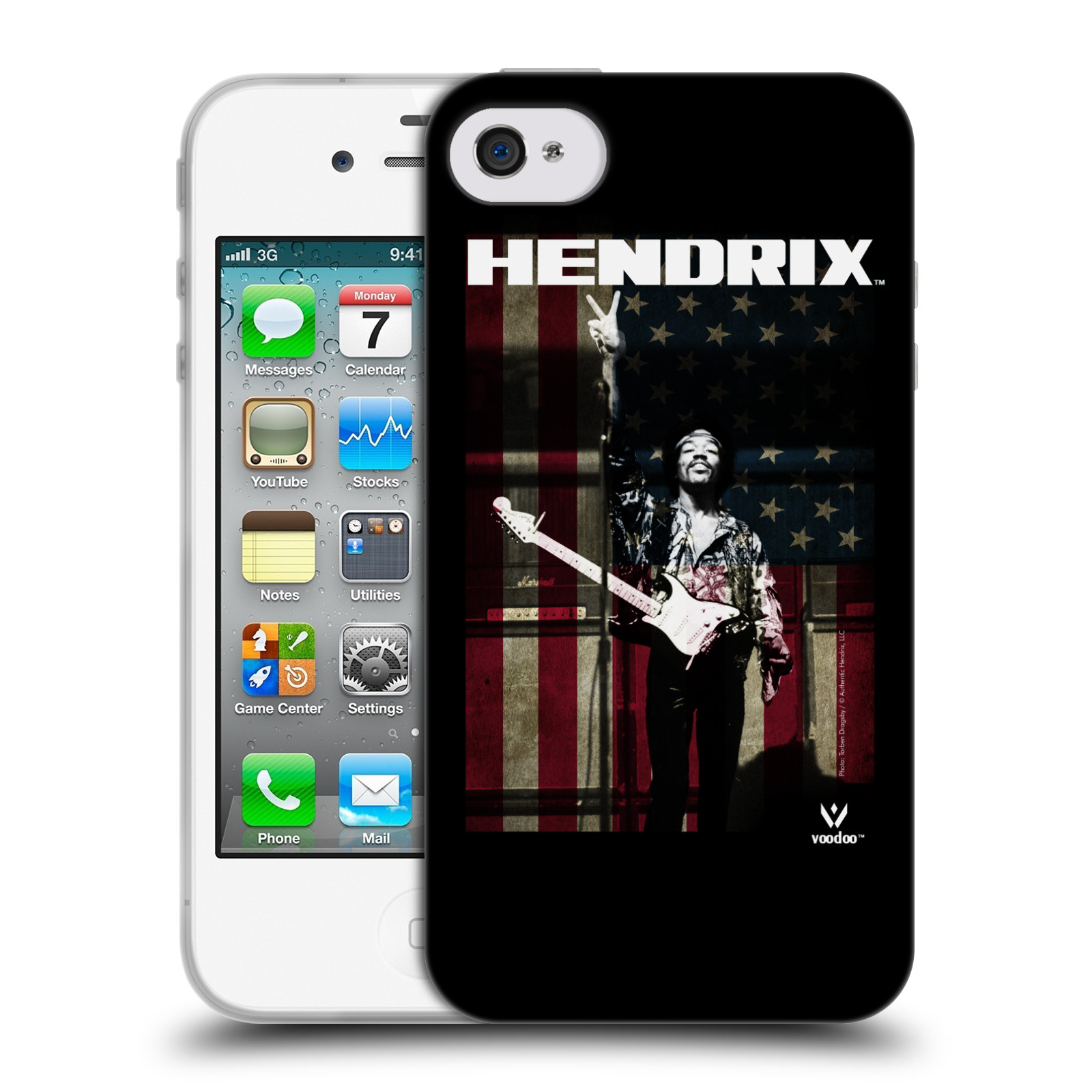 HEAD CASE silikonový obal na mobil Apple Iphone 4/4S Jimi Hendrix Americká vlajka