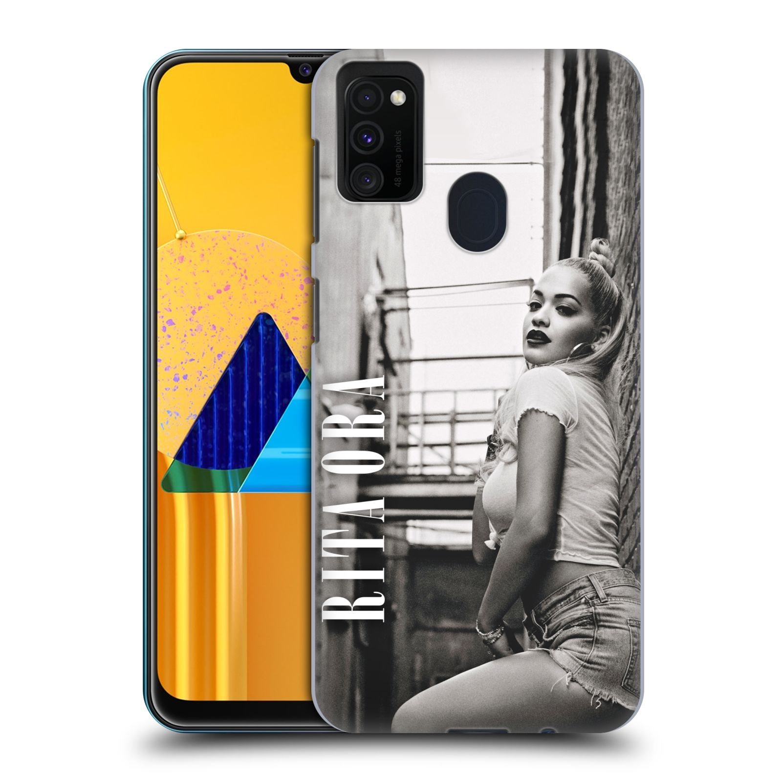 Zadní kryt na mobil Samsung Galaxy M21 zpěvačka Rita Ora foto černobílá