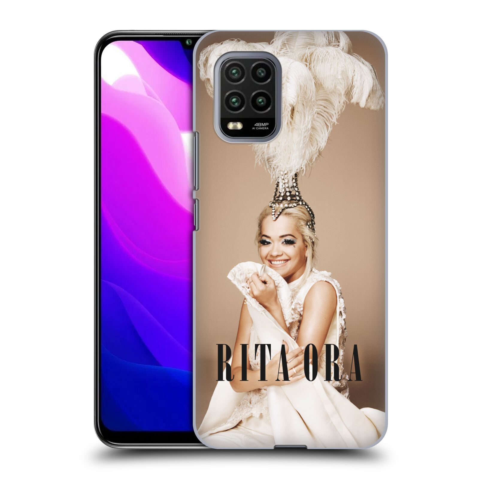 Zadní kryt, obal na mobil Xiaomi Mi 10 LITE zpěvačka Rita Ora peří
