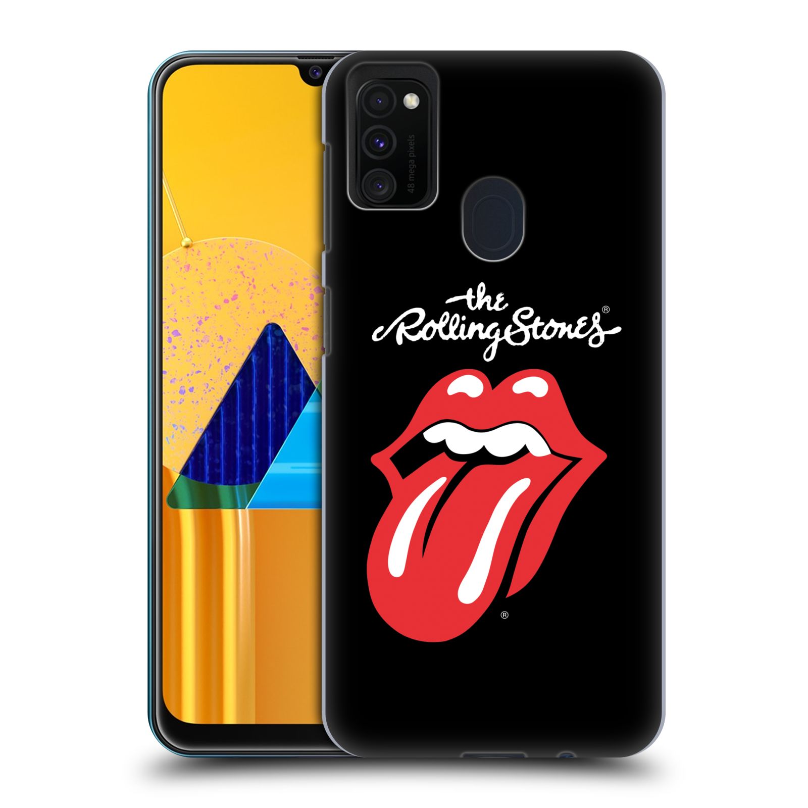 Zadní kryt na mobil Samsung Galaxy M21 rocková skupina Rolling Stones znak černá a červená
