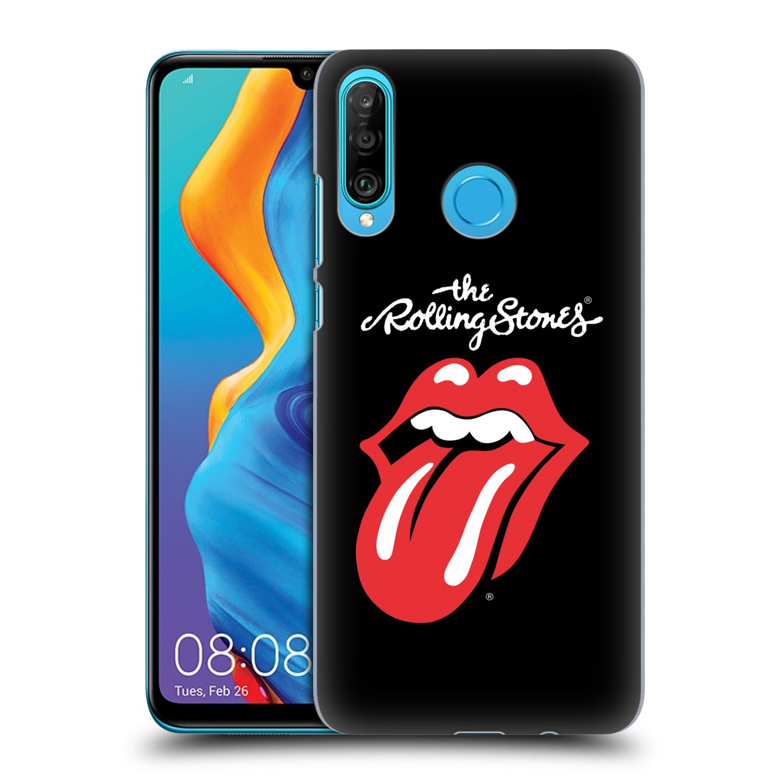 Pouzdro na mobil Huawei P30 LITE - HEAD CASE - rocková skupina Rolling Stones znak černá a červená
