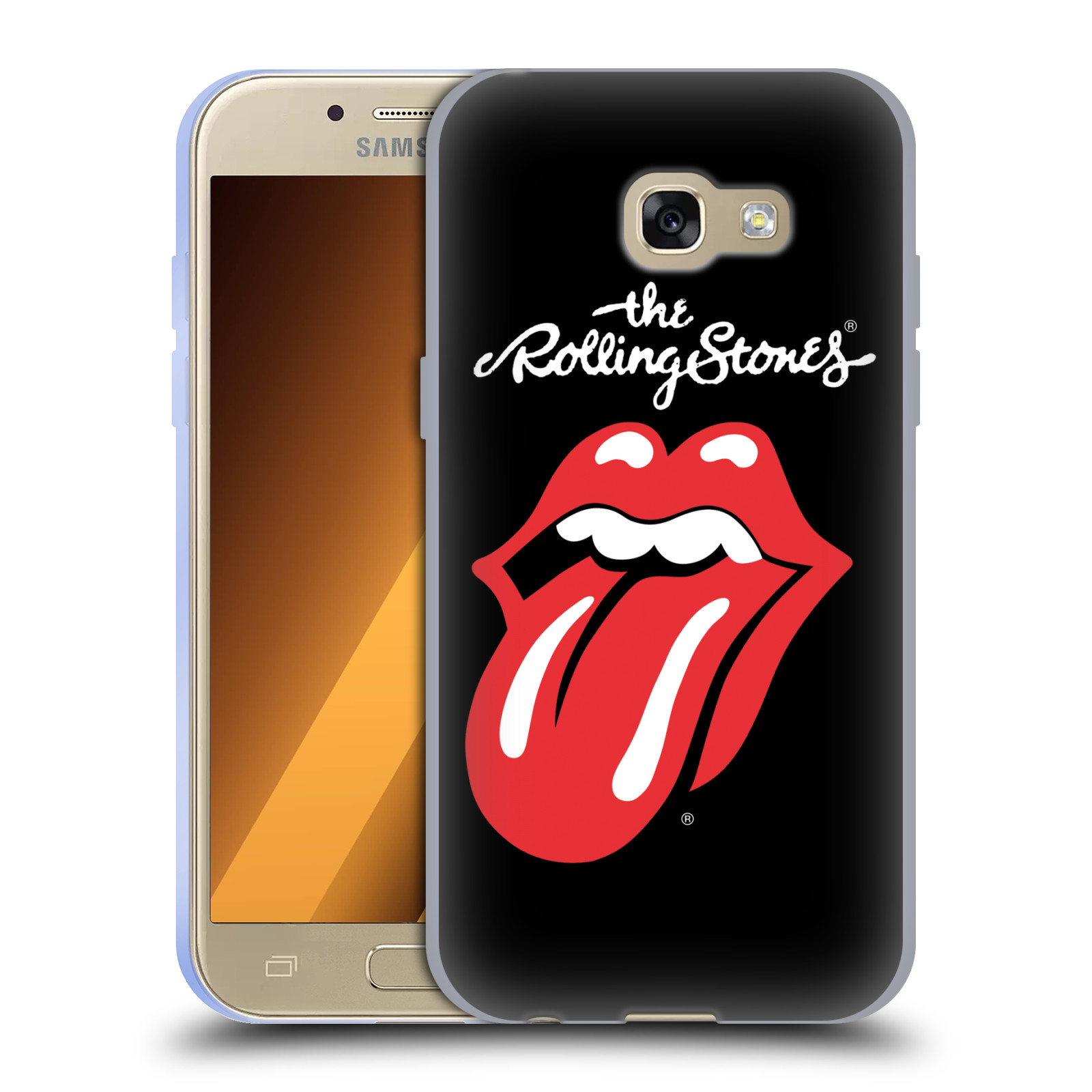 HEAD CASE silikonový obal na mobil Samsung Galaxy A3 2017 (A320) rocková skupina Rolling Stones znak černá a červená