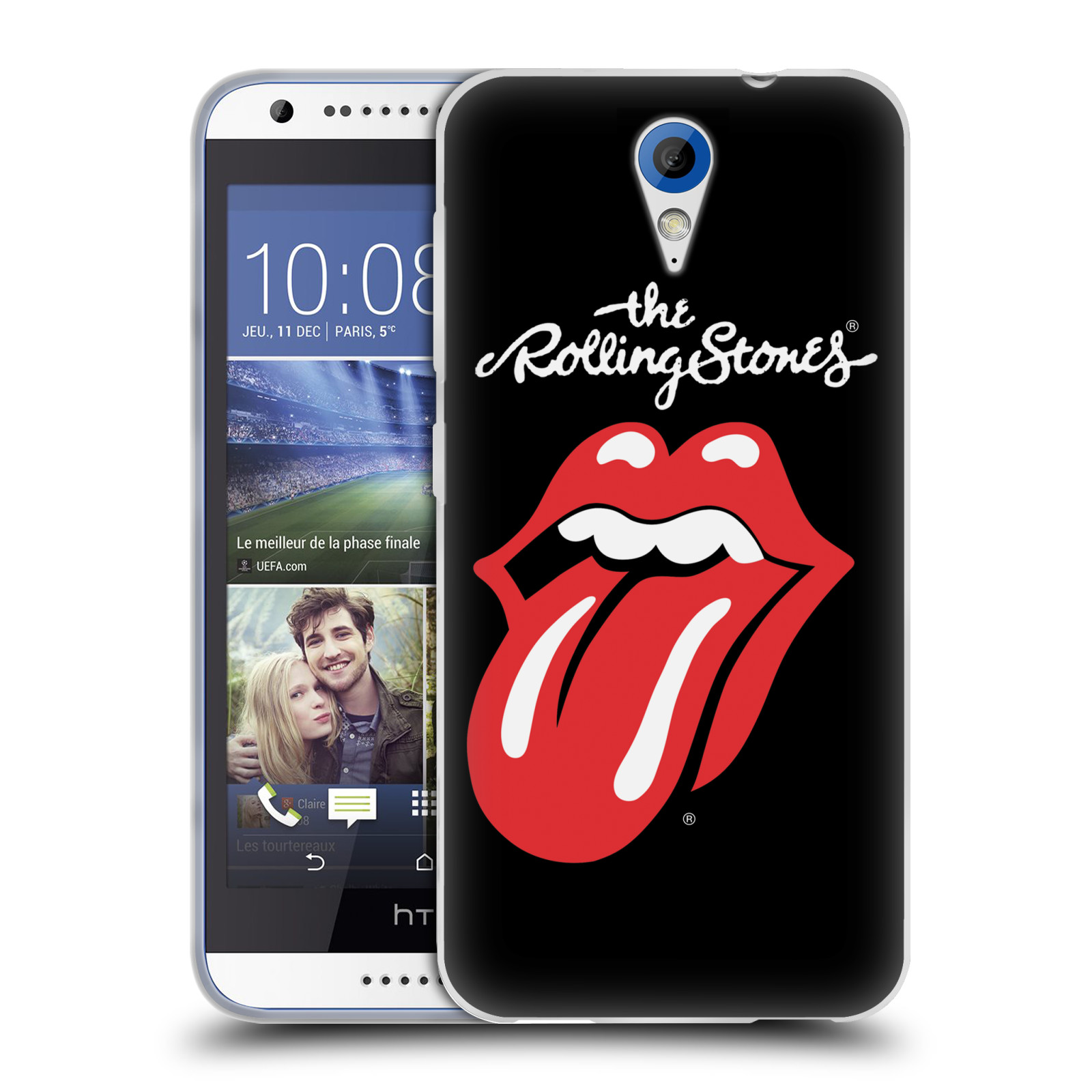 HEAD CASE silikonový obal na mobil HTC Desire 620 rocková skupina Rolling Stones znak černá a červená