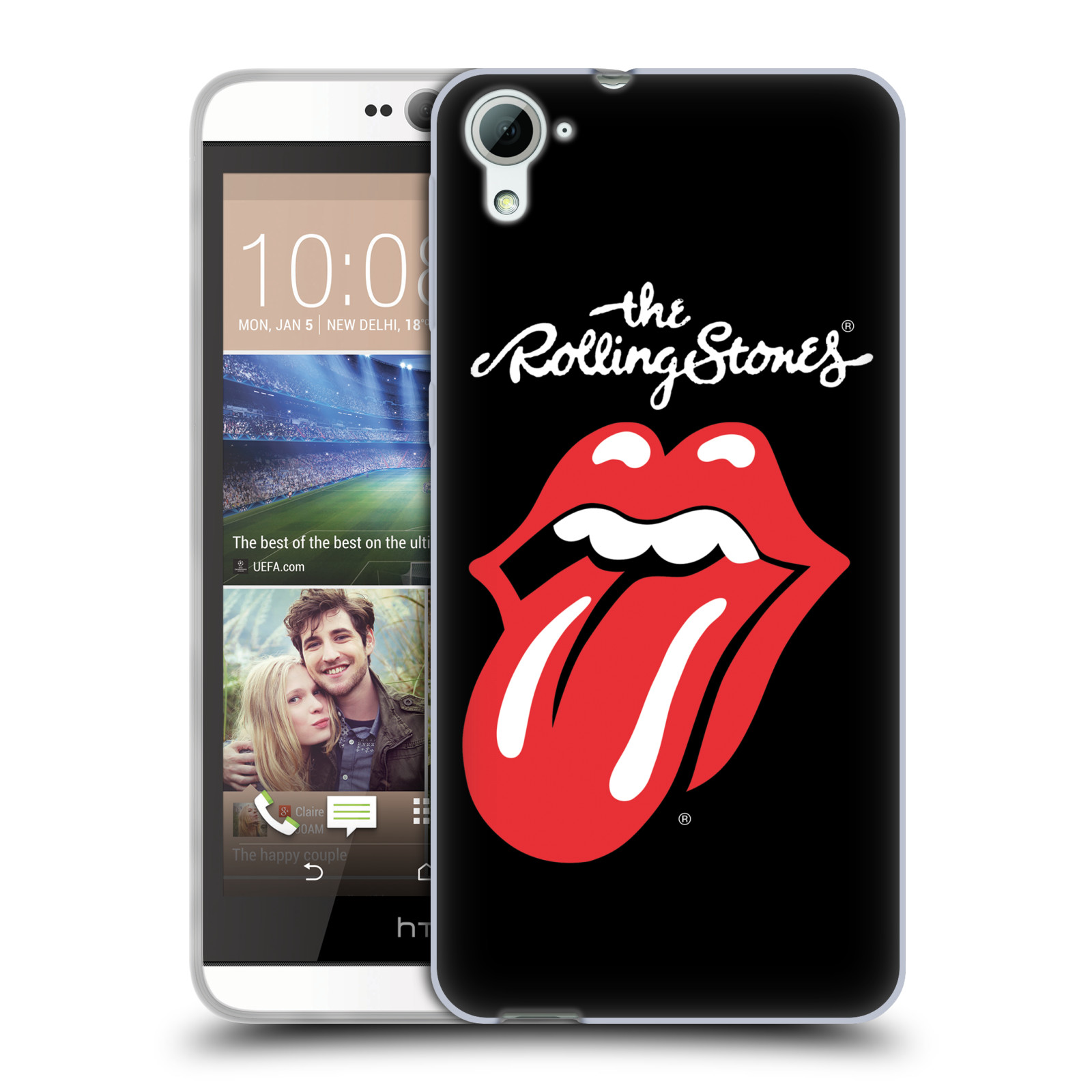 HEAD CASE silikonový obal na mobil HTC Desire 826 rocková skupina Rolling Stones znak černá a červená